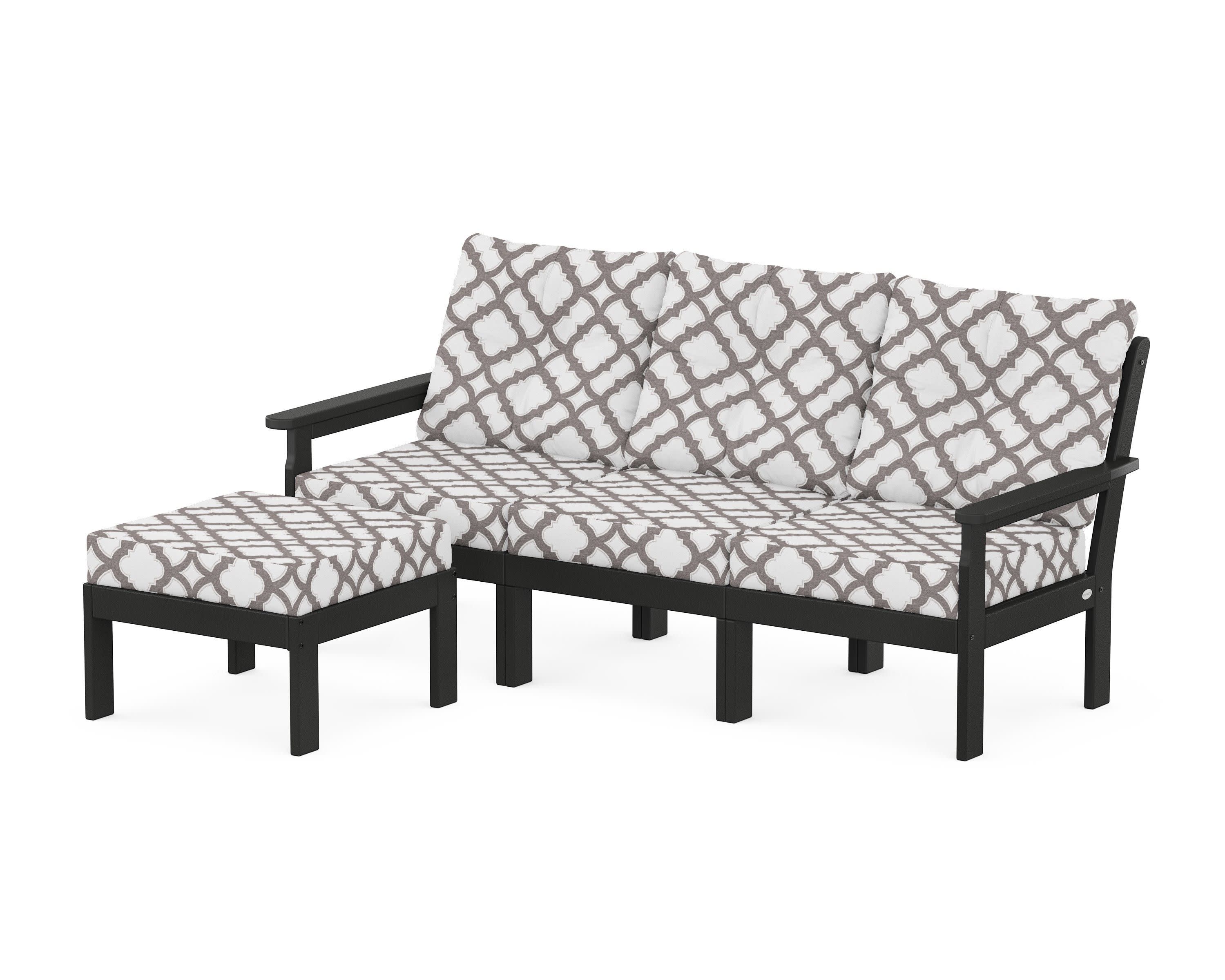 Vineyard 4-Piece Sectional with Ottoman in Black / Trellis Grey Mist