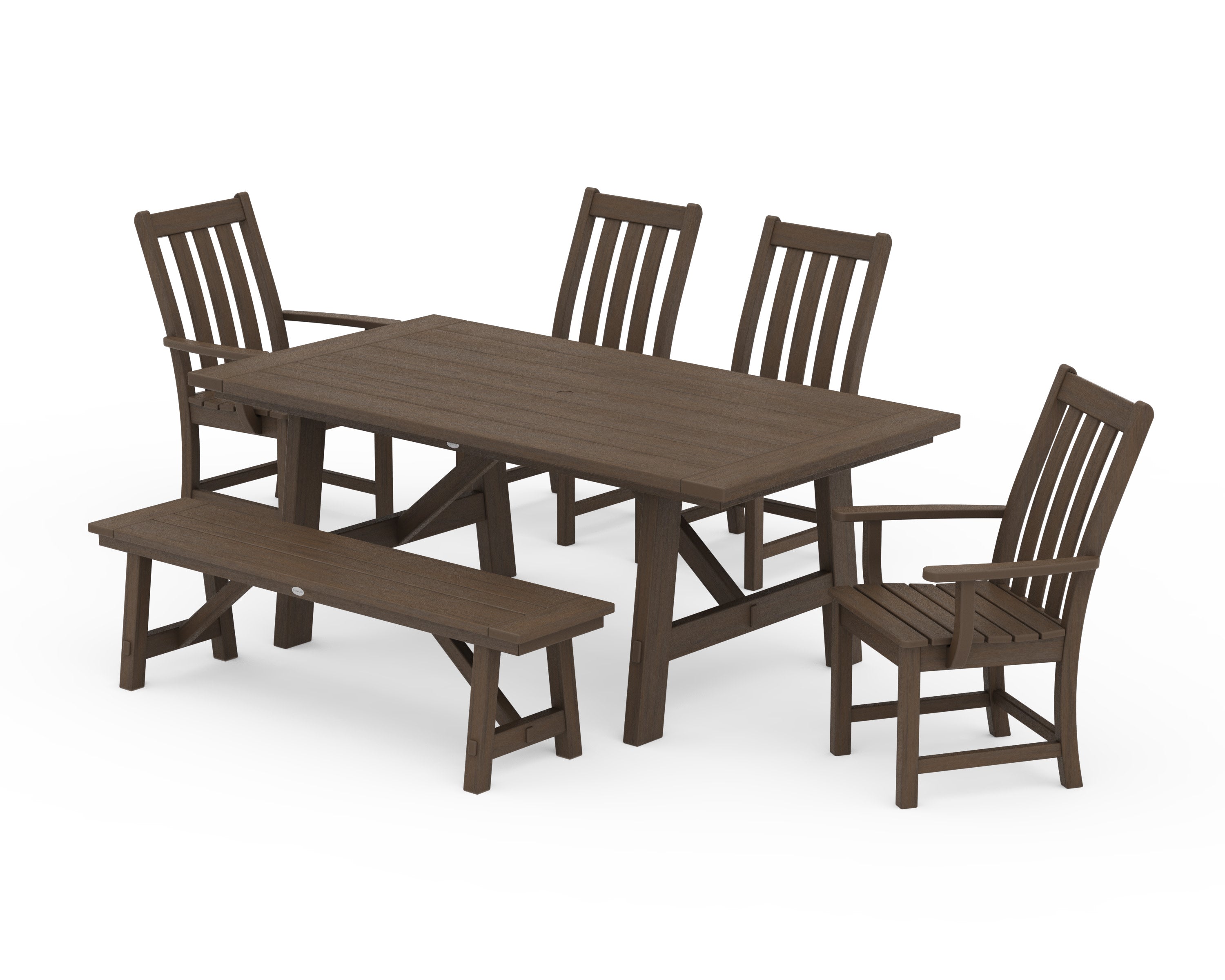 Vineyard 6-Piece Rustic Farmhouse Dining Set With Bench in Kona