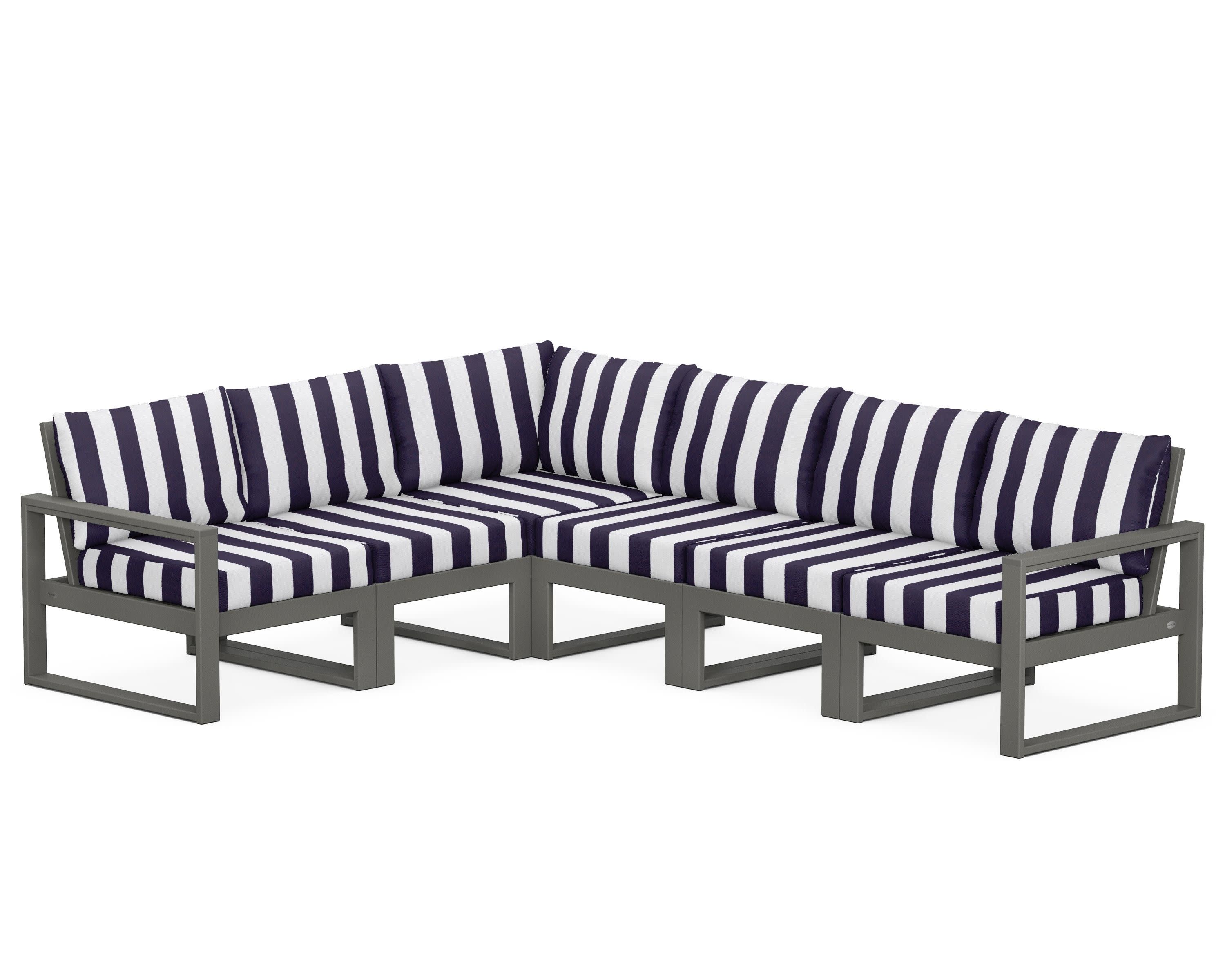 EDGE 6-Piece Modular Deep Seating Set in Slate Grey / Cabana Stripe Navy