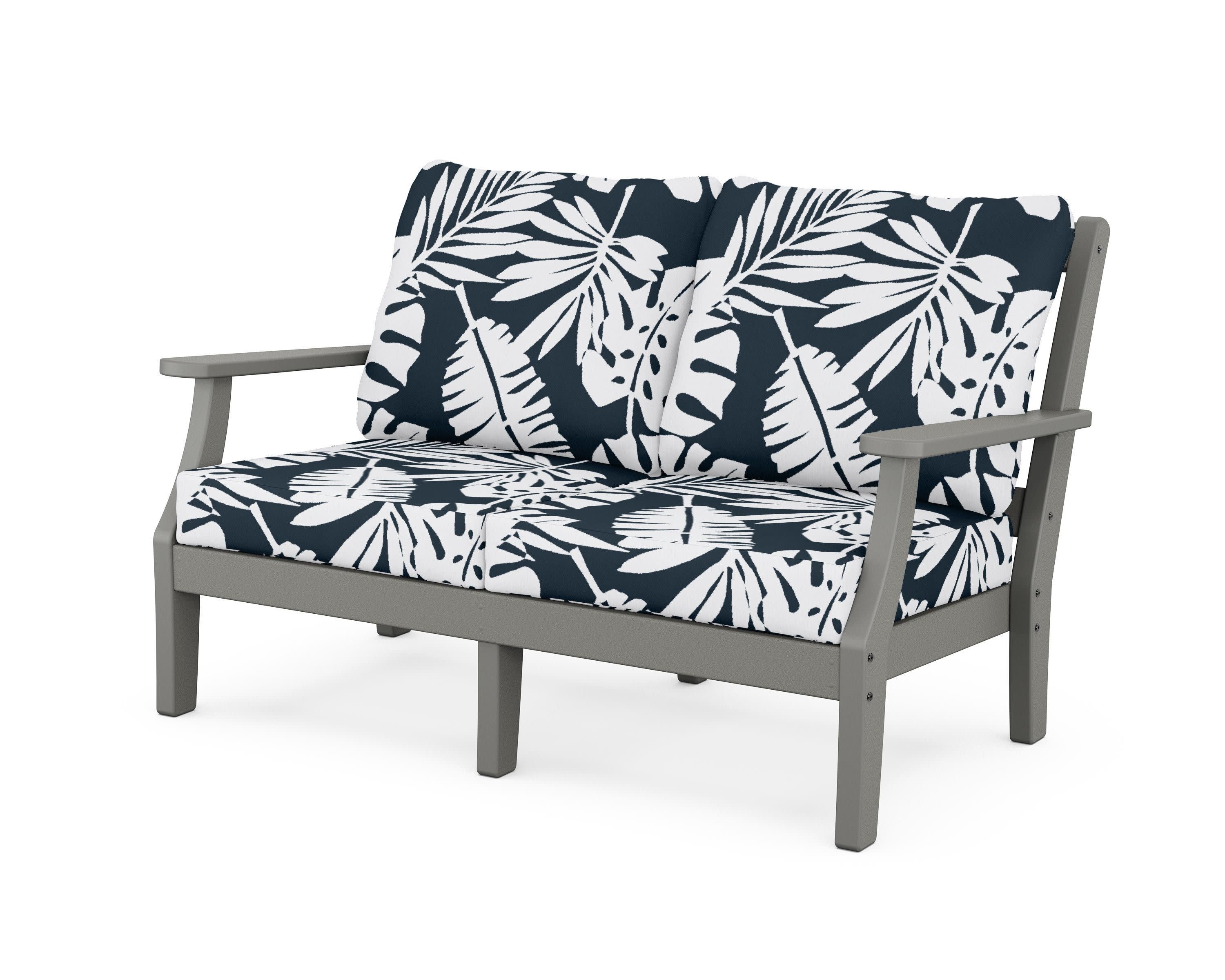 Chinoiserie Deep Seating Loveseat in Slate Grey / Leaf Marine Indigo