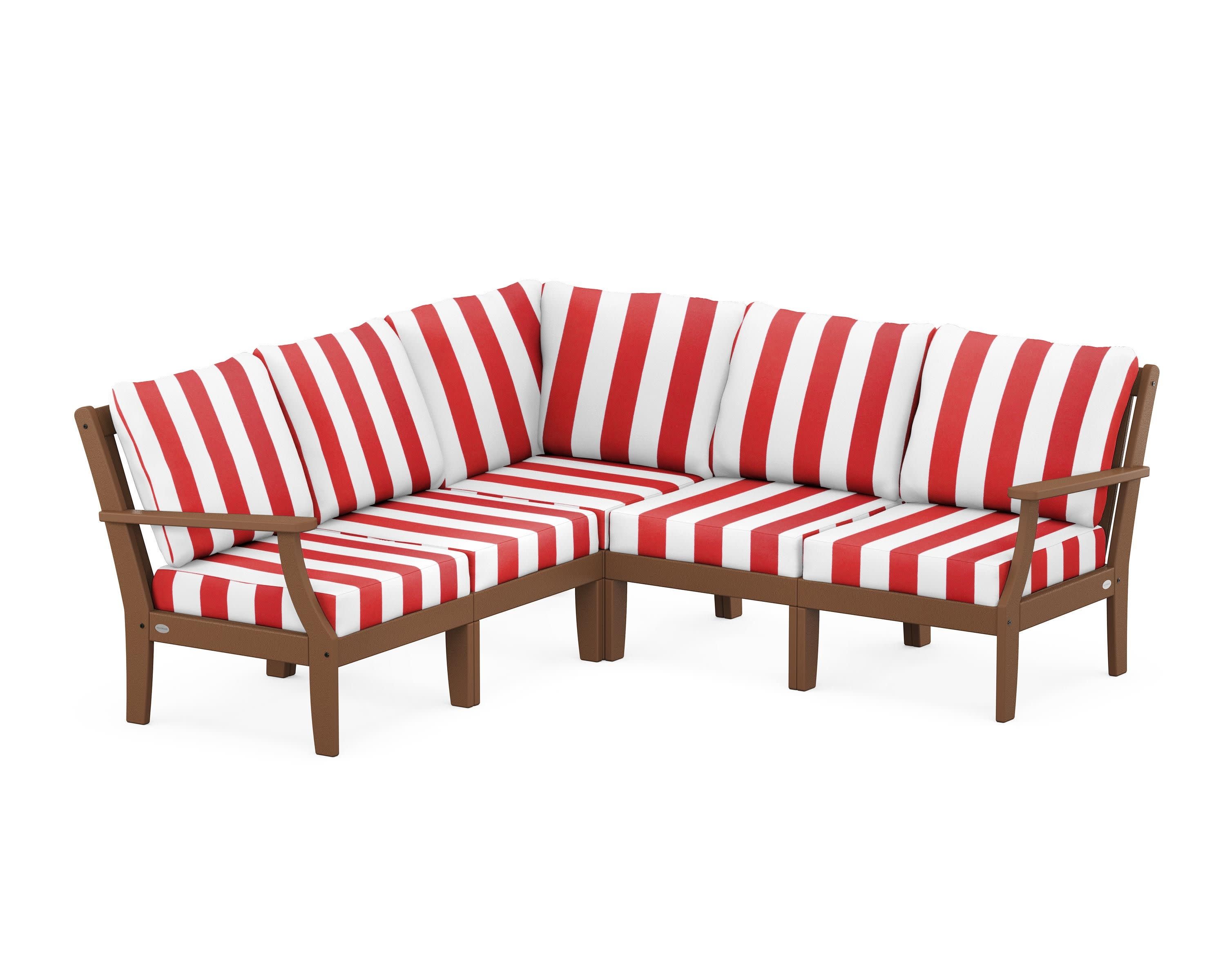 Braxton Modular 5-Piece Deep Seating Set in Teak / Cabana Stripe Crimson