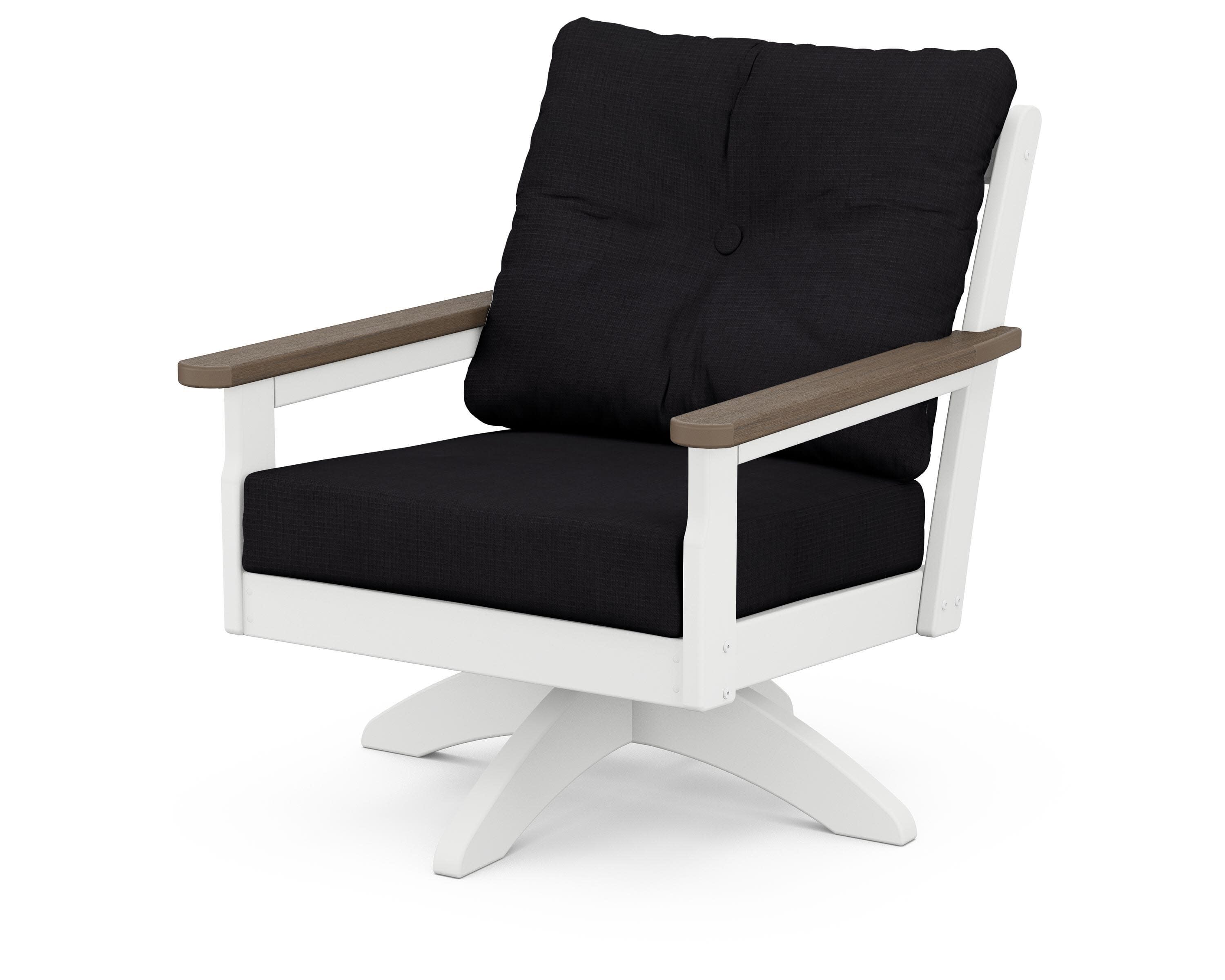 Vineyard Deep Seating Swivel Chair in White / Kona / Midnight Linen