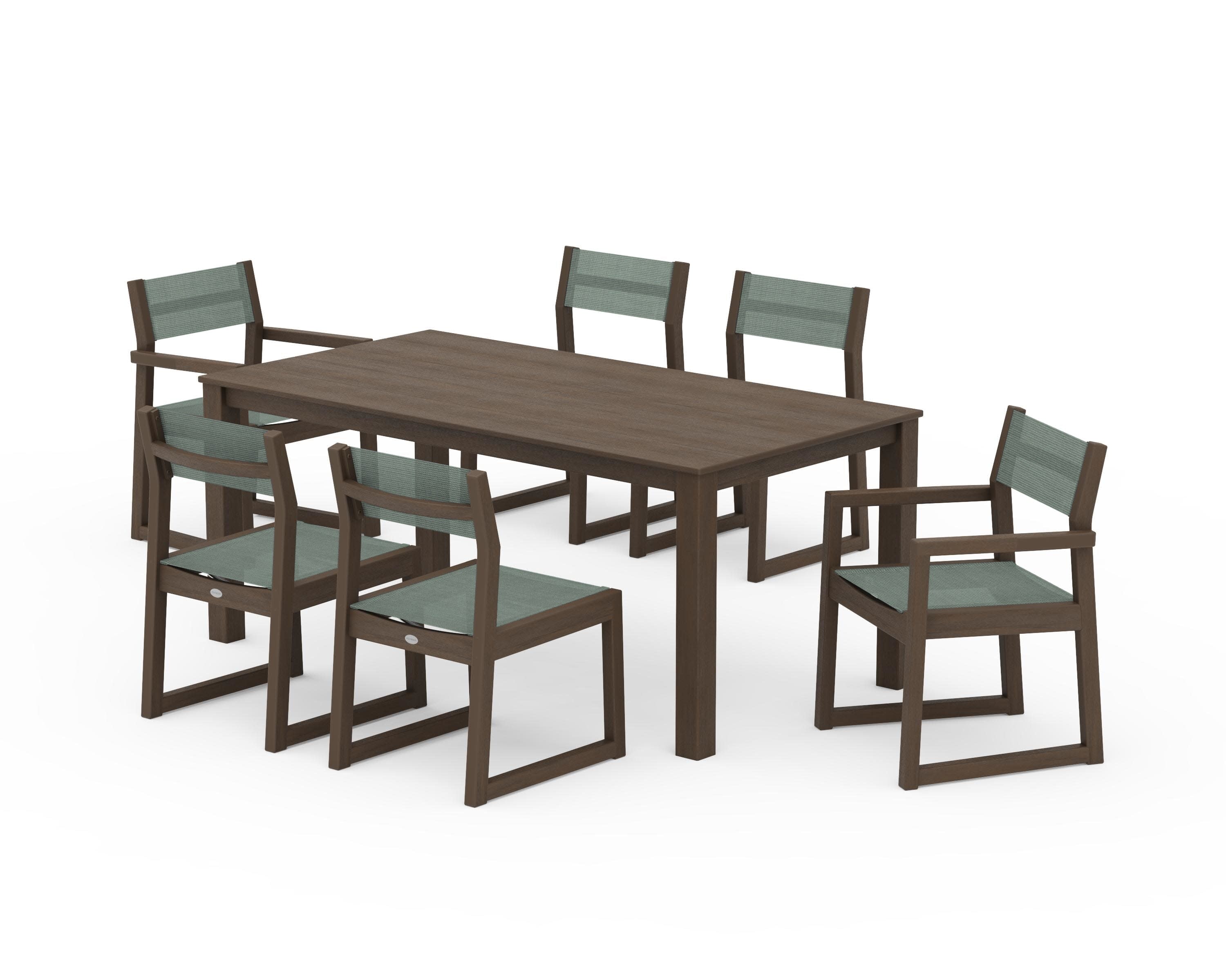 EDGE Sling 7-Piece Parsons Dining Set in Kona / Dupioni Sea Mist Sling