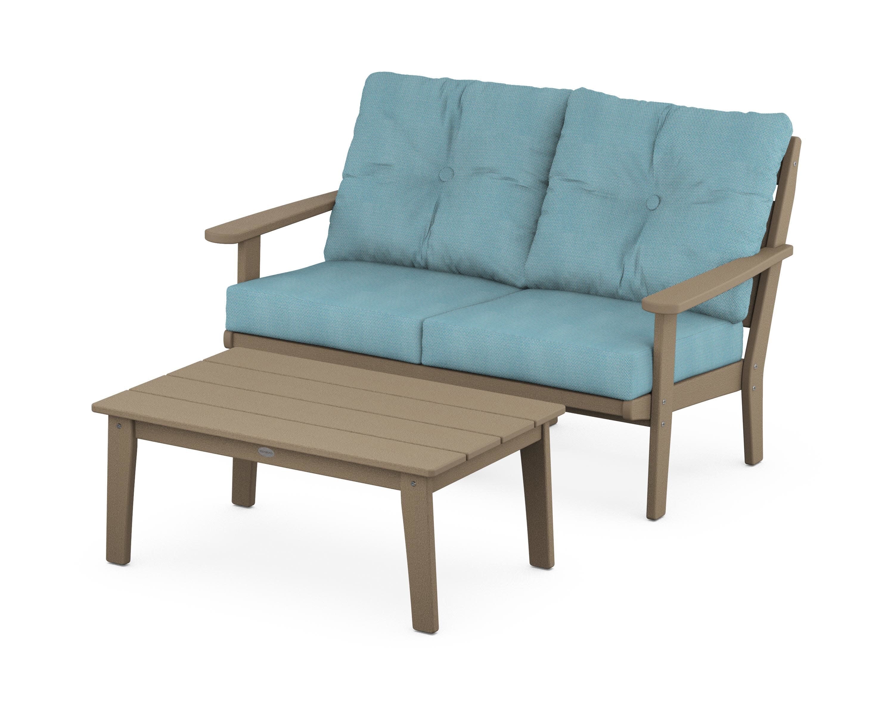 Lakeside 2-Piece Lounge Loveseat Set in Vintage Sahara / Lattice Sky Blue