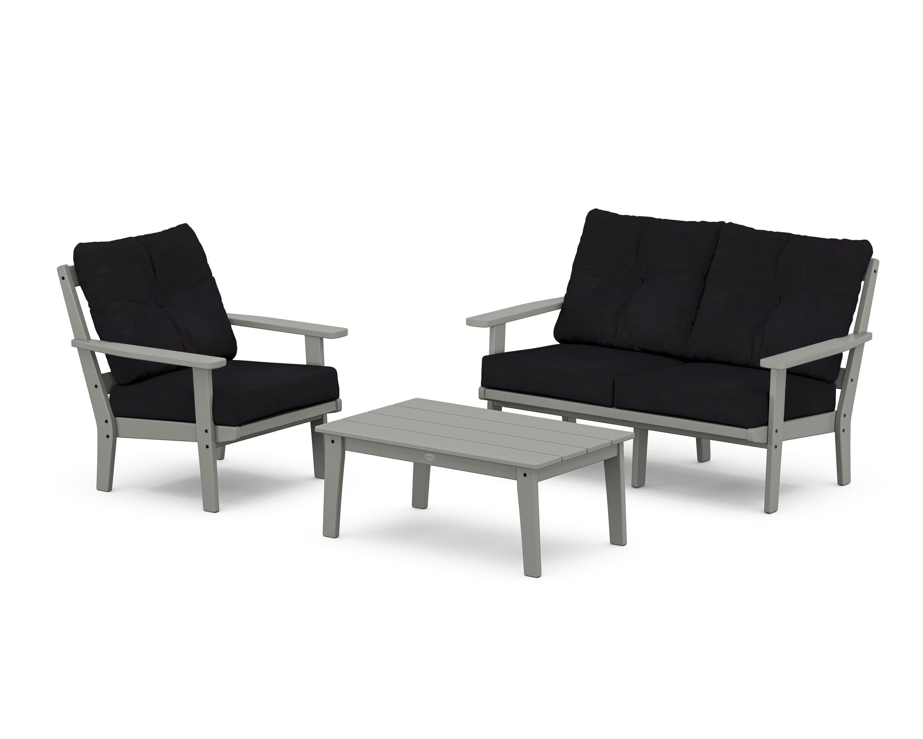 Oxford 3-Piece Deep Seating Set with Loveseat in Slate Grey / Midnight Linen