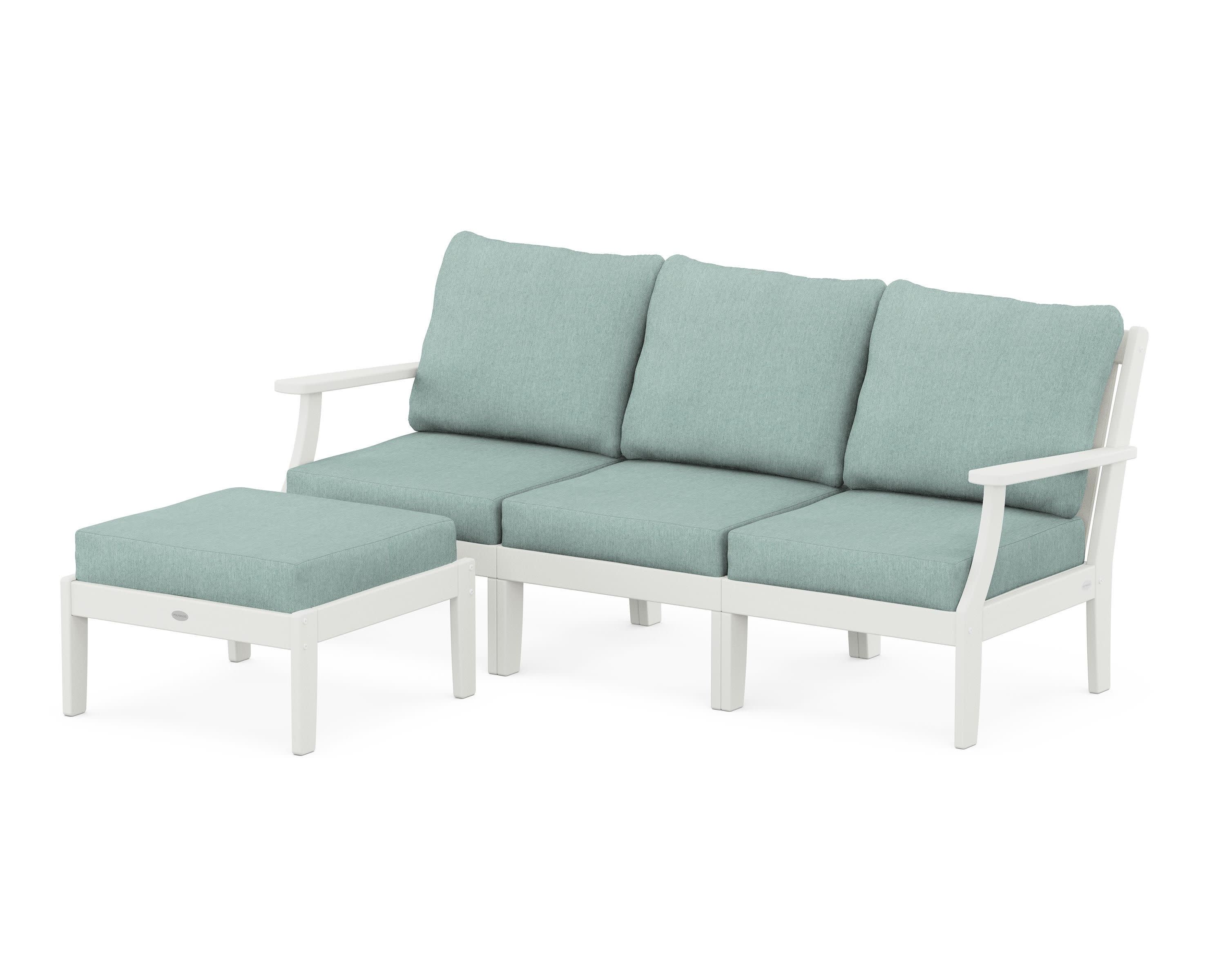 Braxton Modular 4-Piece Deep Seating Set with Ottoman in Vintage White / Glacier Spa