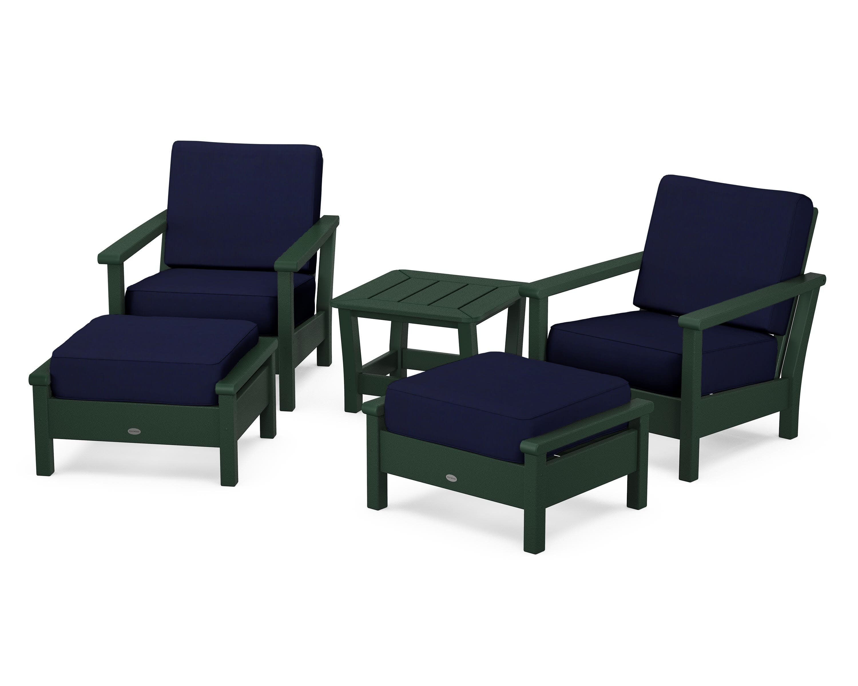 Harbour 5-Piece Deep Seating Chair Set in Green / Navy
