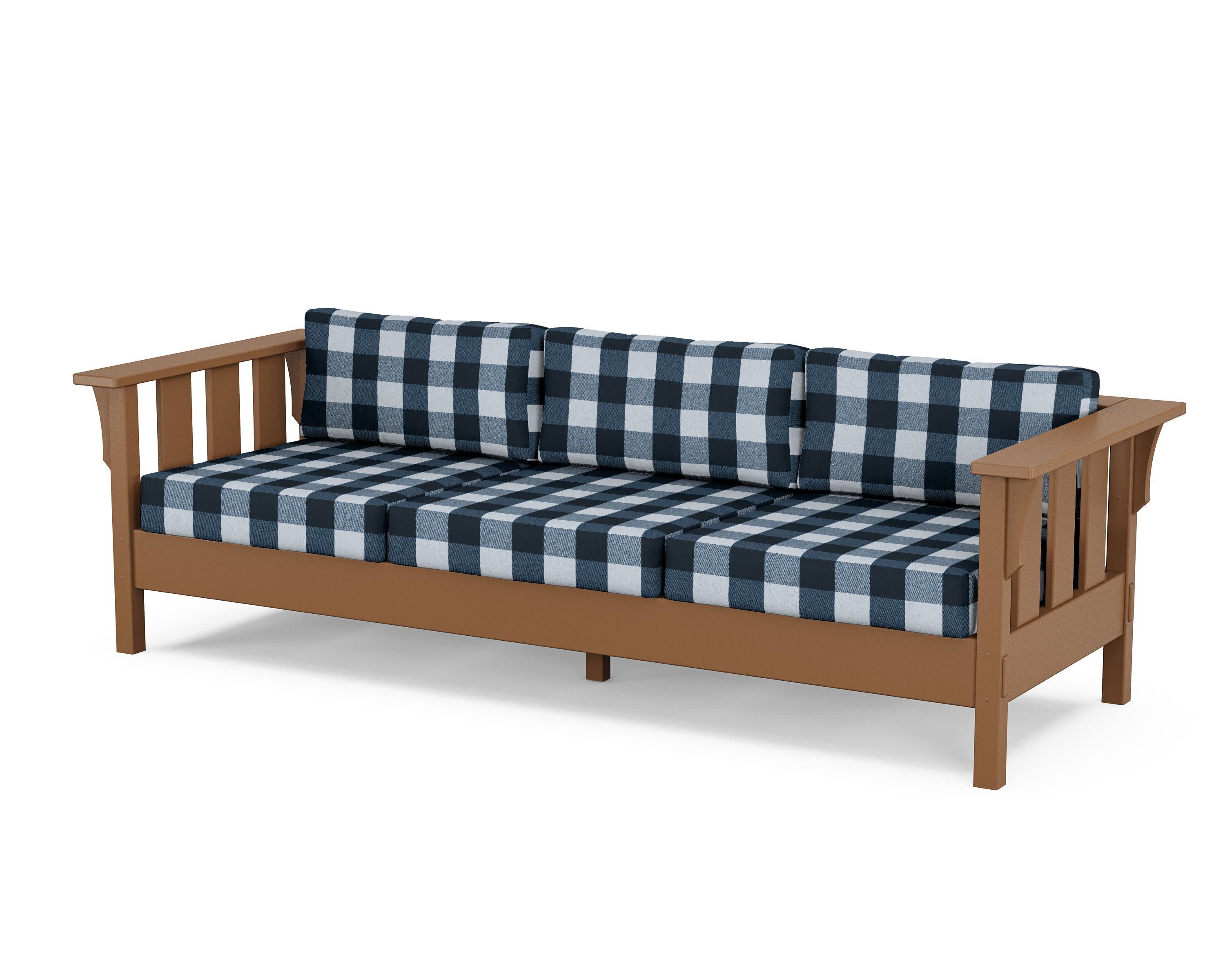 Acadia Deep Seating Sofa in Teak / Buffalo Plaid Marine Indigo