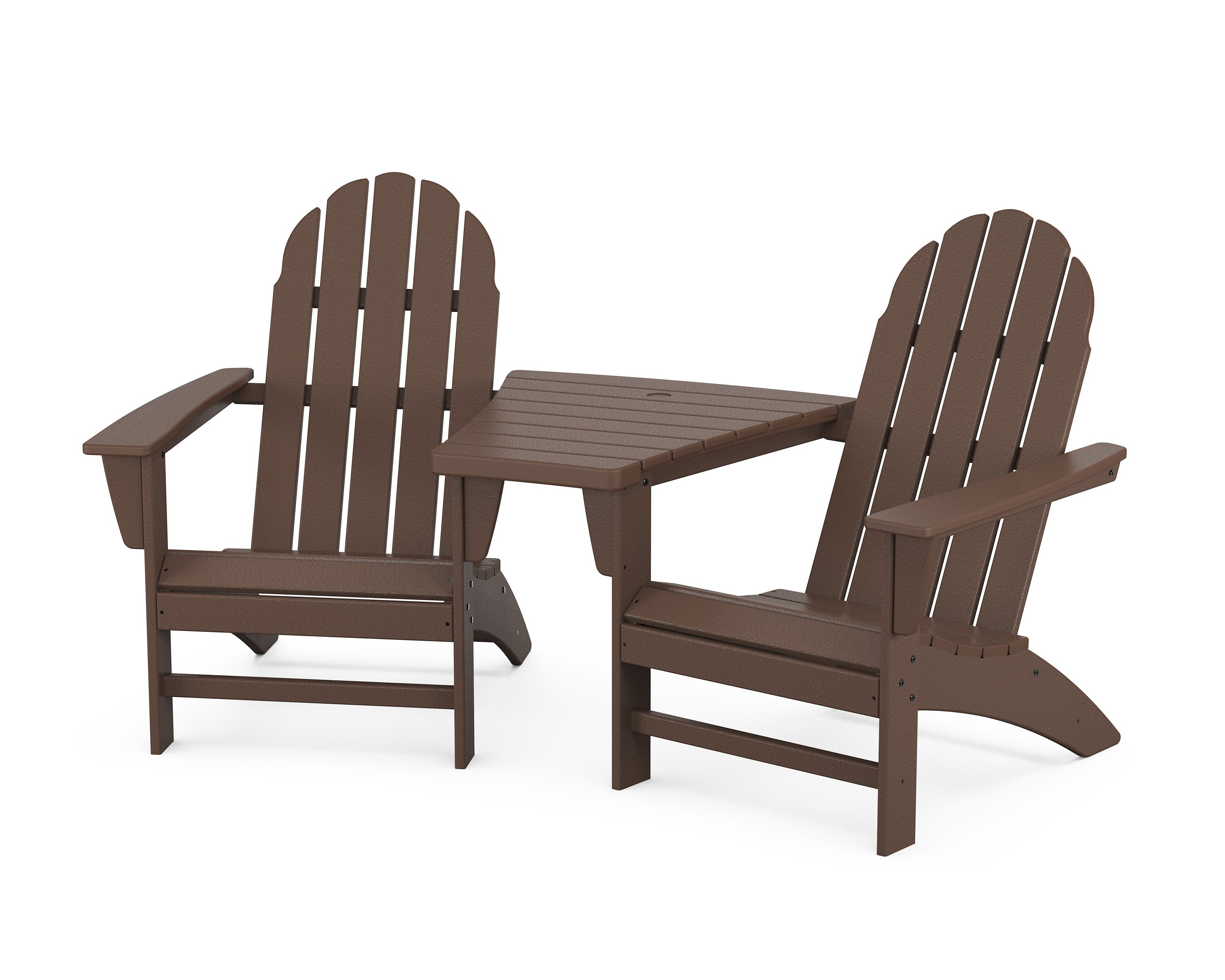 Vineyard 3-Piece Adirondack Set with Angled Connecting Table in Mahogany