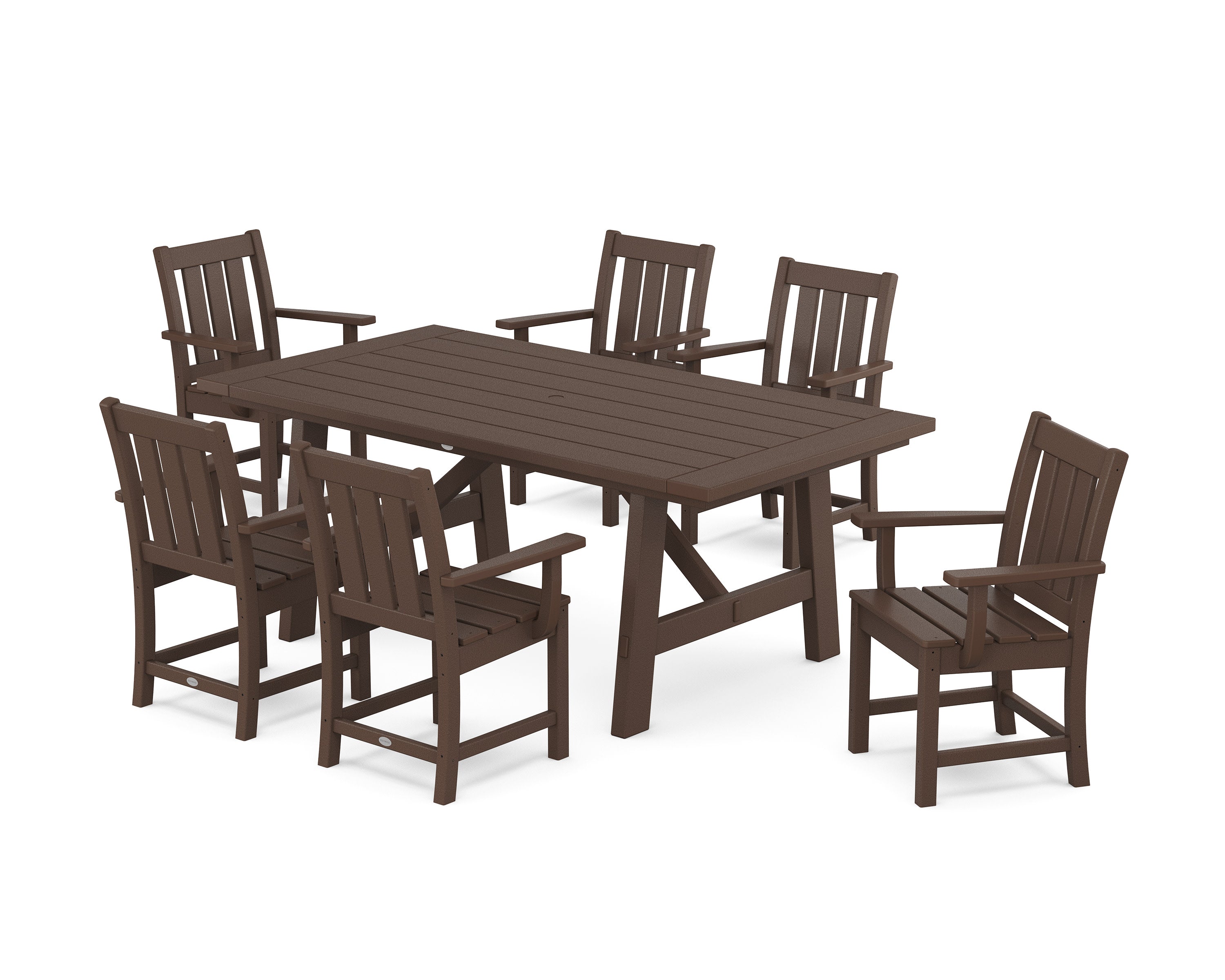 Oxford Arm Chair 7-Piece Rustic Farmhouse Dining Set in Mahogany