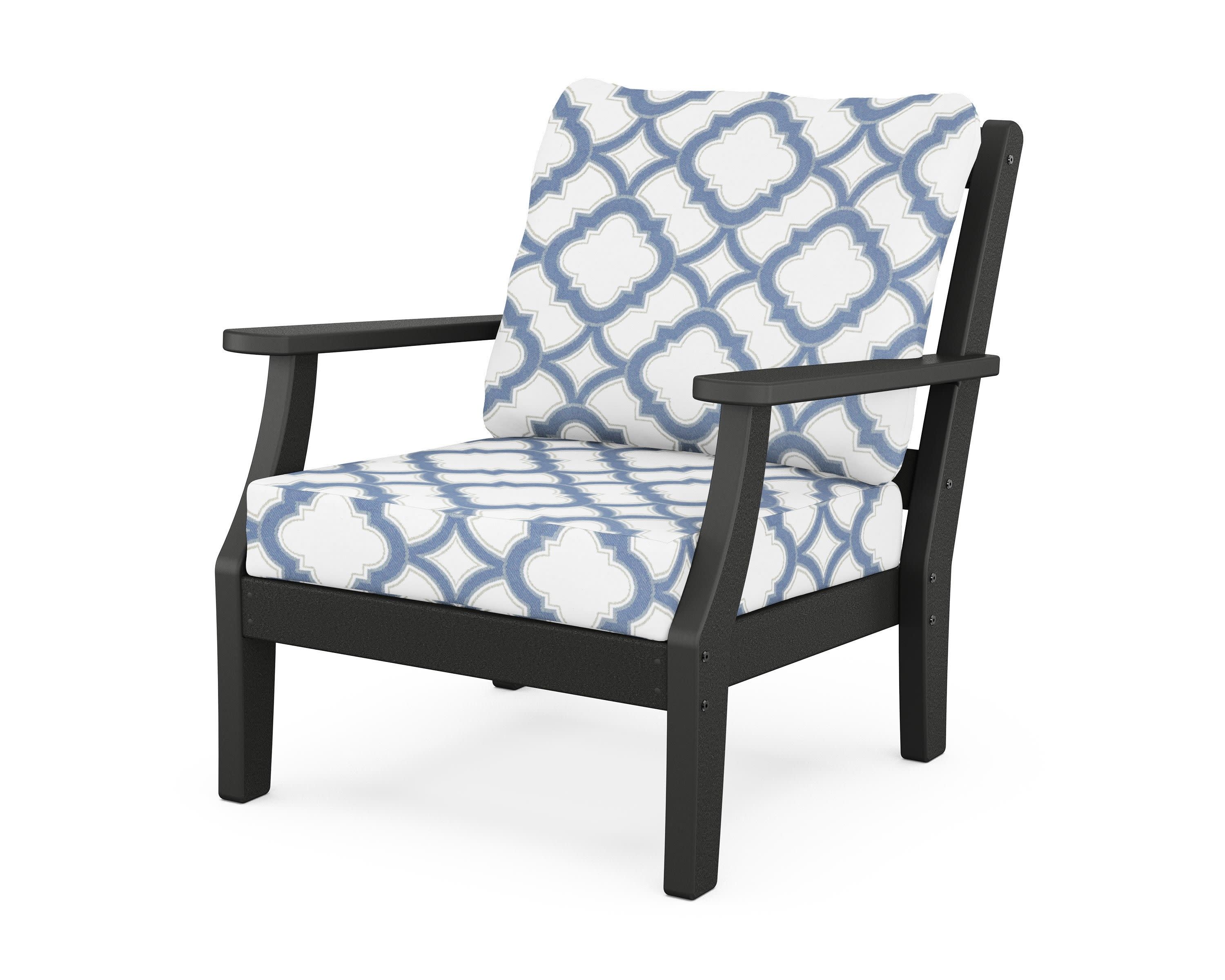 Chinoiserie Deep Seating Chair in Black / Trellis Sky Blue