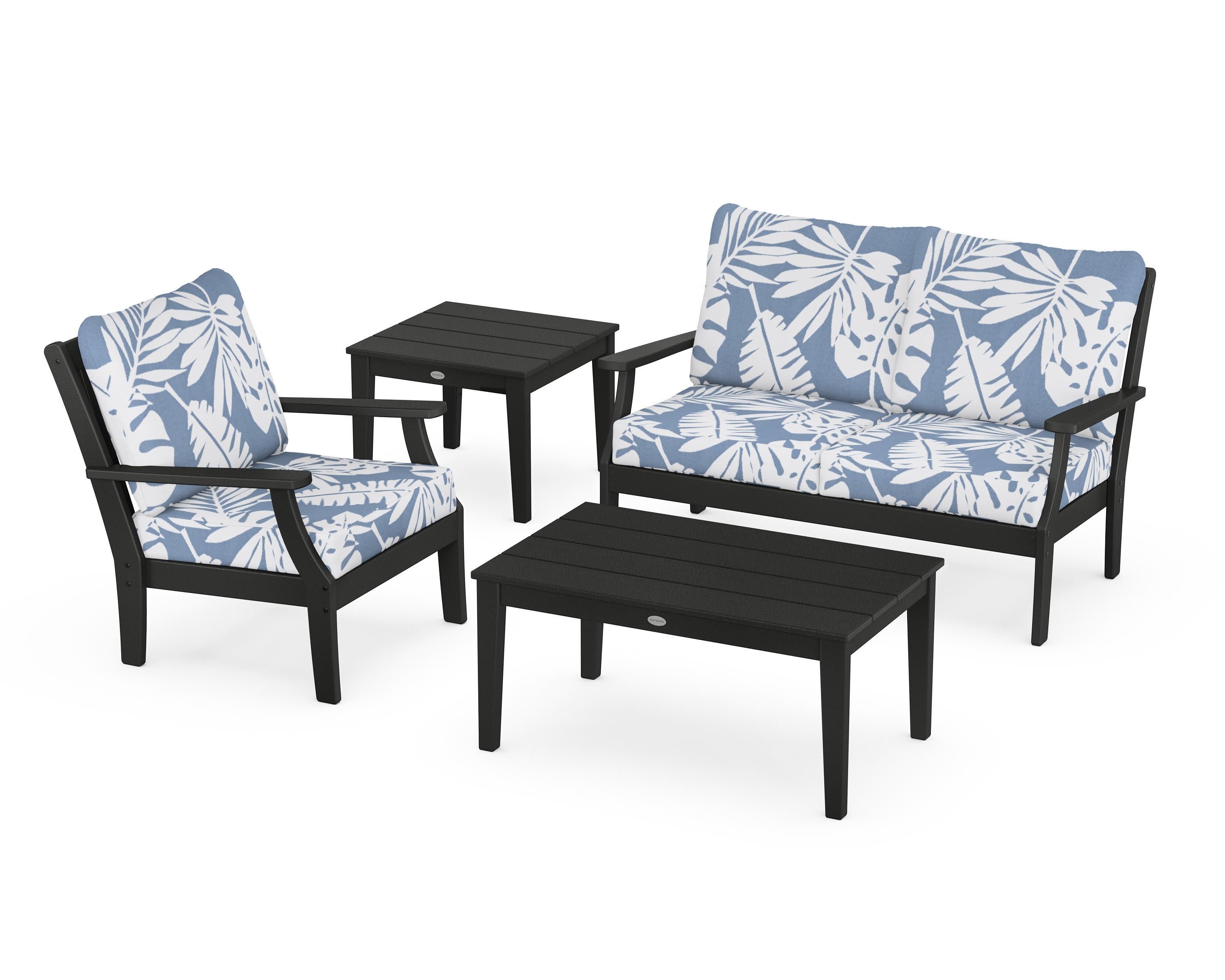 Braxton 4-Piece Deep Seating Set in Black / Leaf Sky Blue