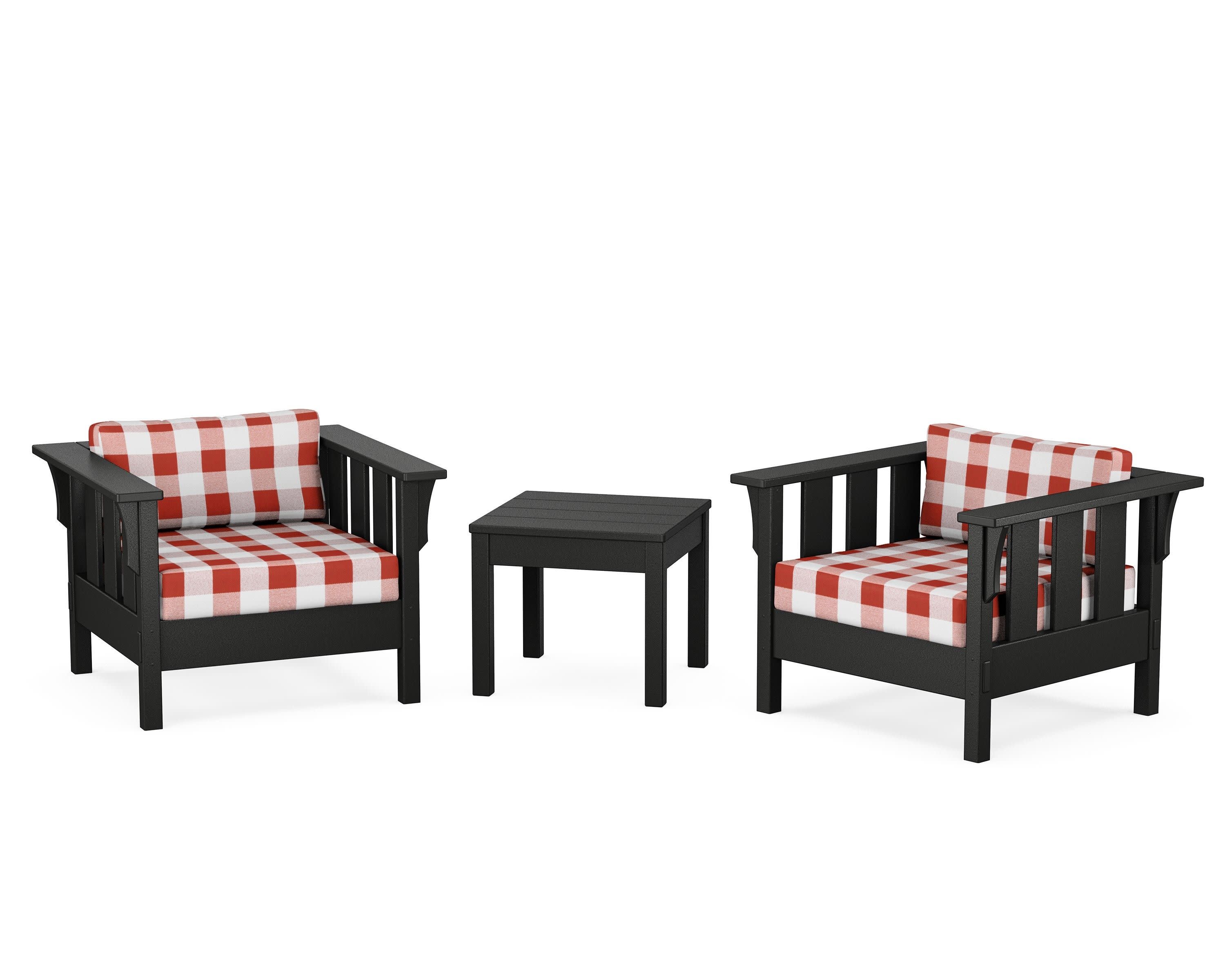 Acadia 3-Piece Deep Seating Set in Black / Buffalo Plaid Crimson