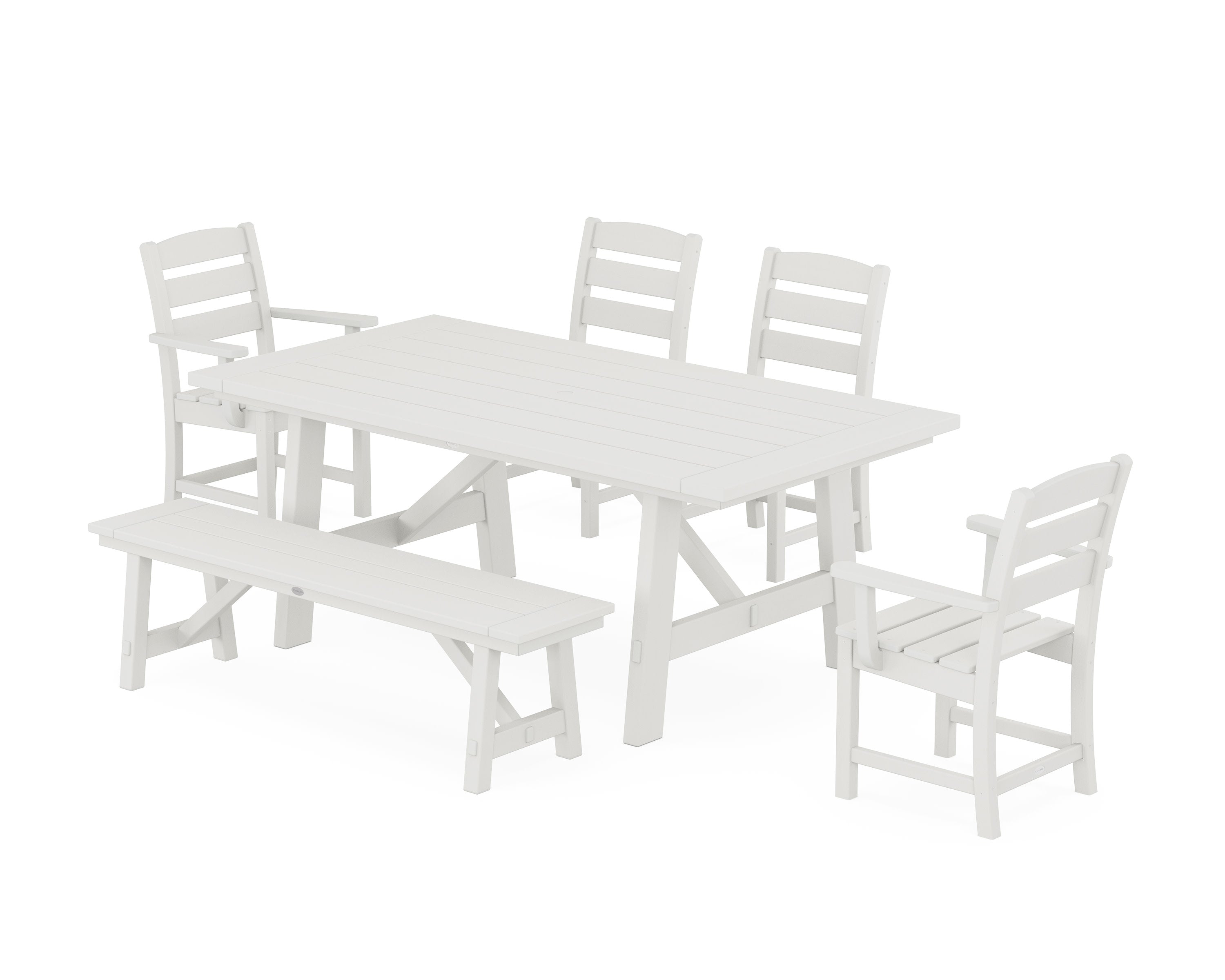Lakeside 6-Piece Rustic Farmhouse Dining Set With Bench in Vintage White