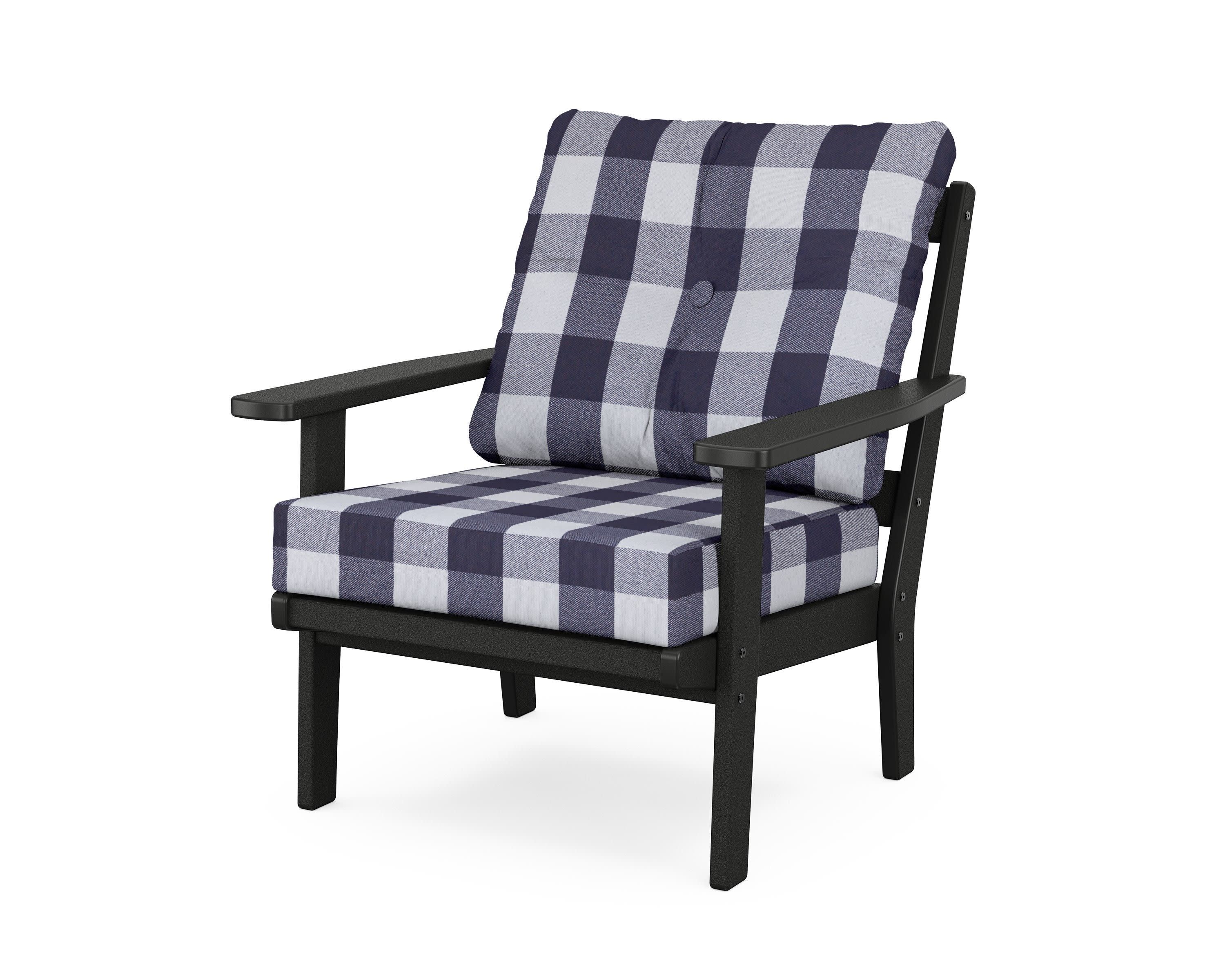 Oxford Deep Seating Chair in Black / Buffalo Plaid Navy