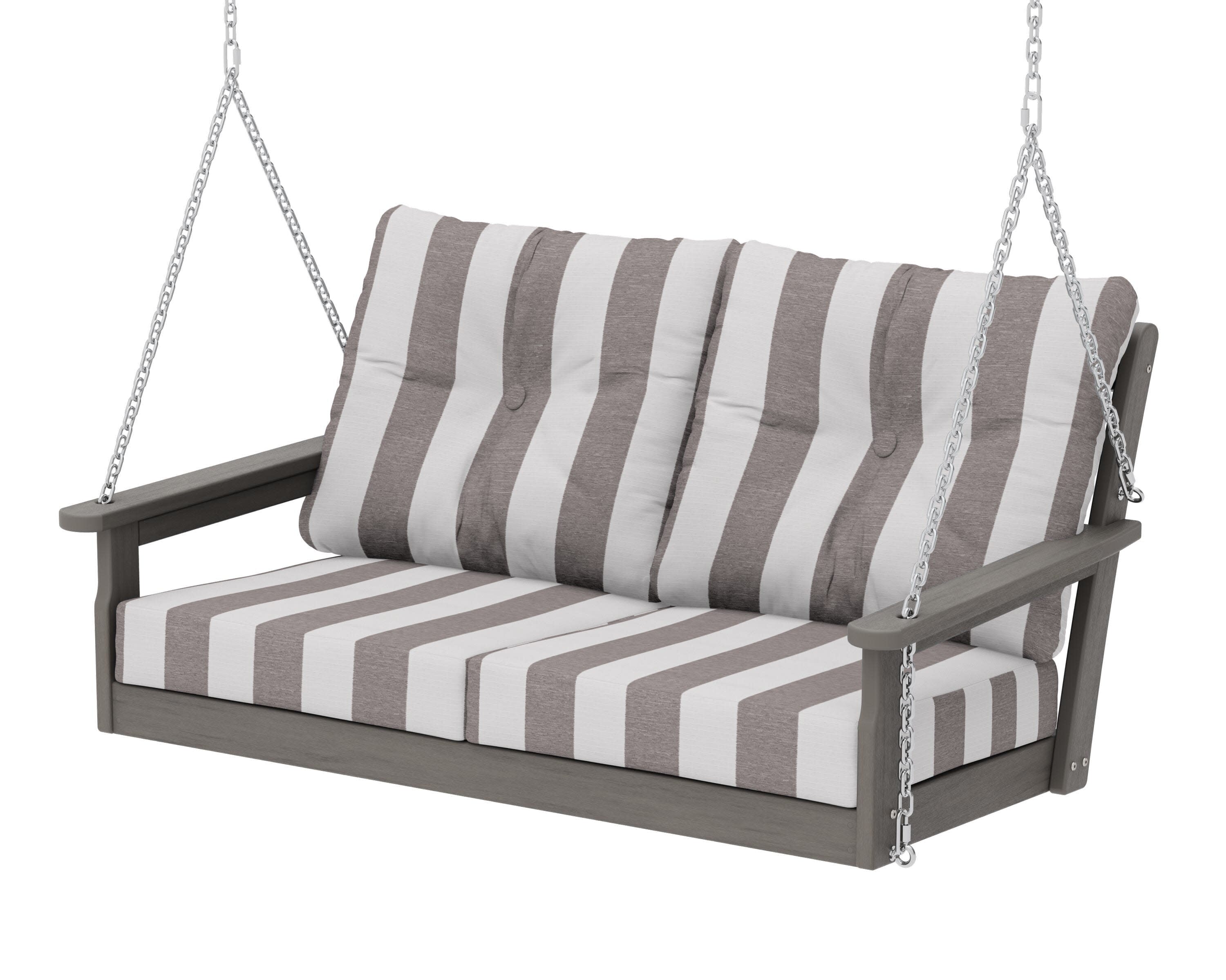 Vineyard Deep Seating Swing in Driftwood / Cabana Stripe Grey Mist