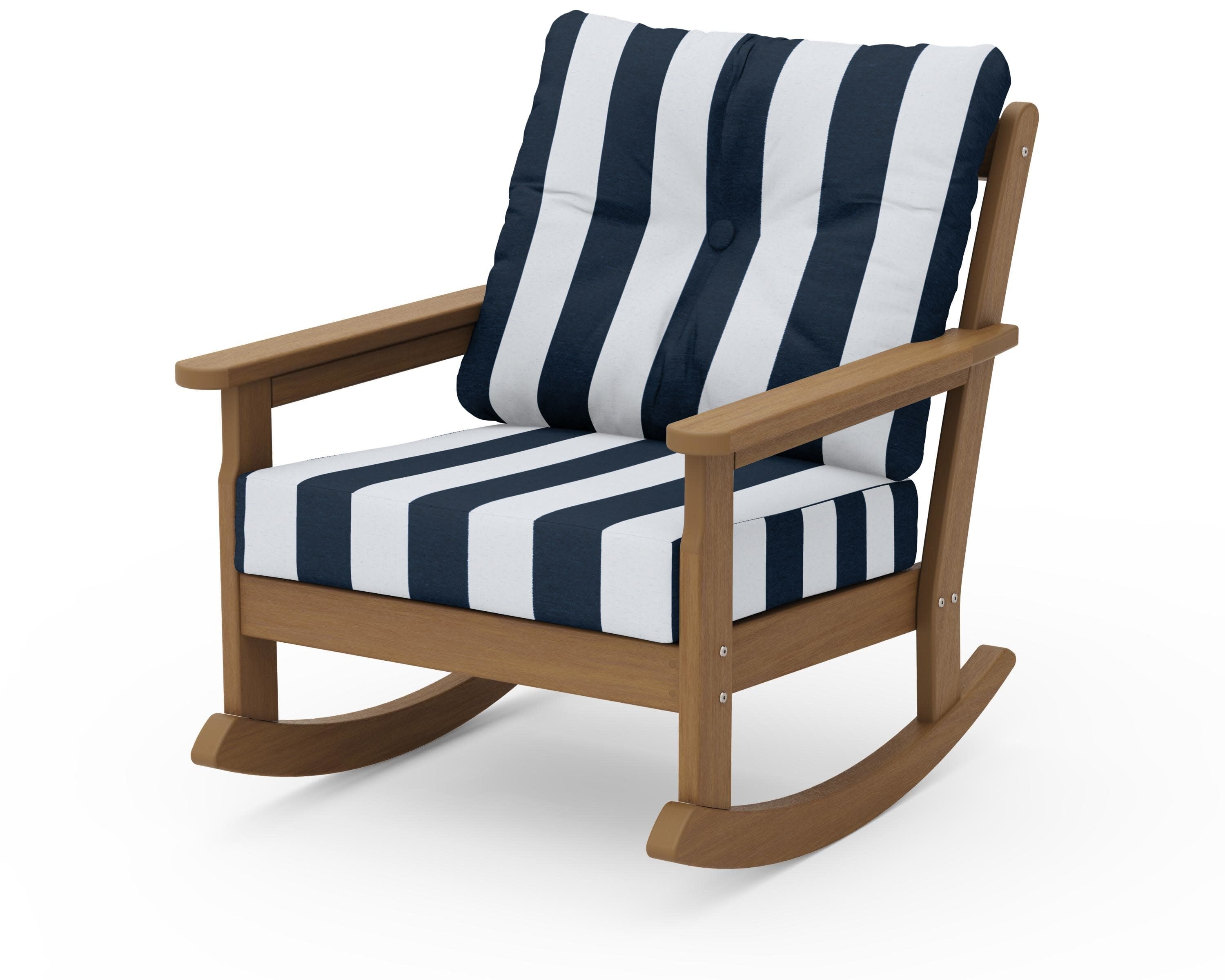 Vineyard Deep Seating Rocking Chair in Natural / Cabana Stripe Marine Indigo
