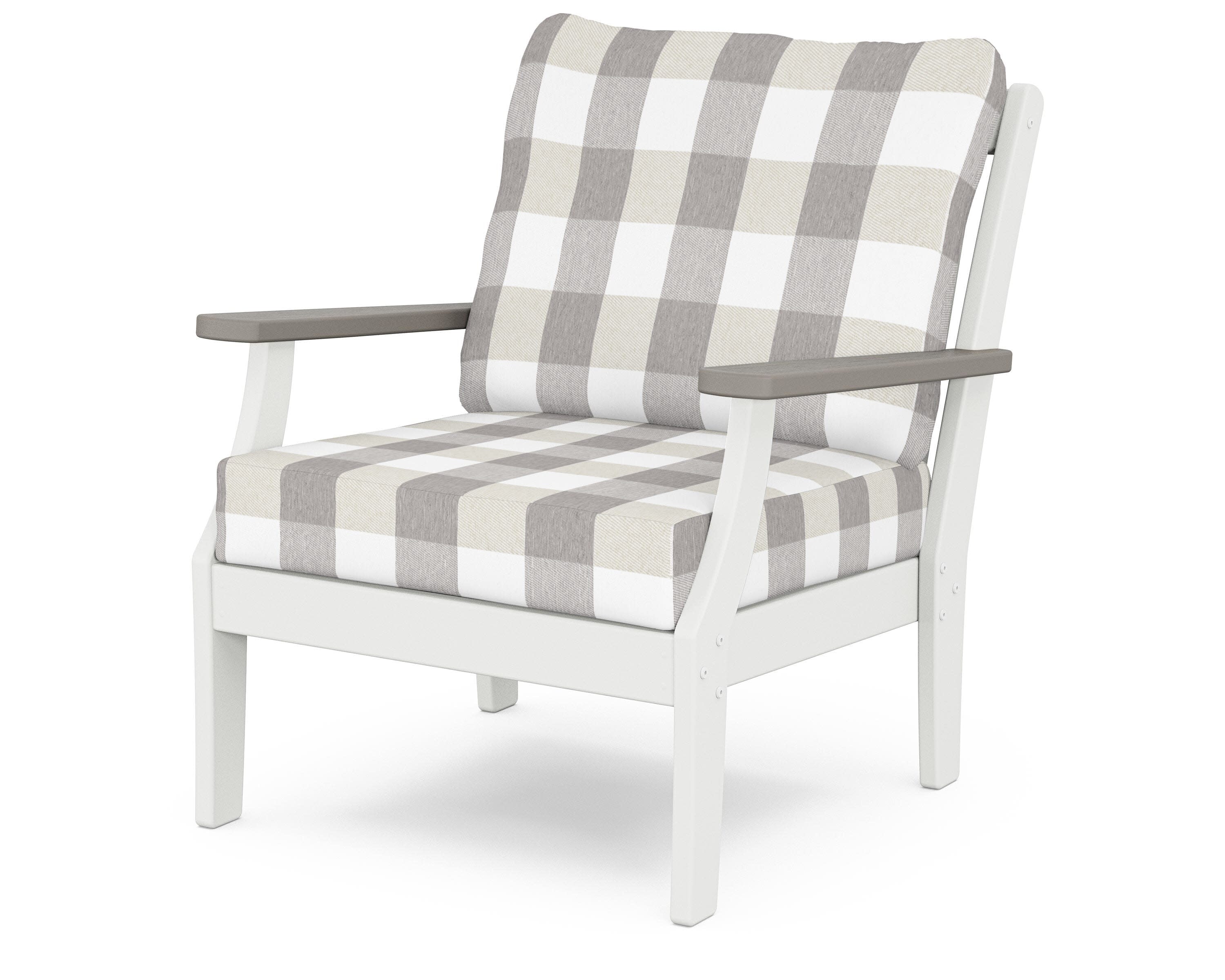 Braxton Deep Seating Chair in White / Driftwood / Buffalo Plaid Grey Mist