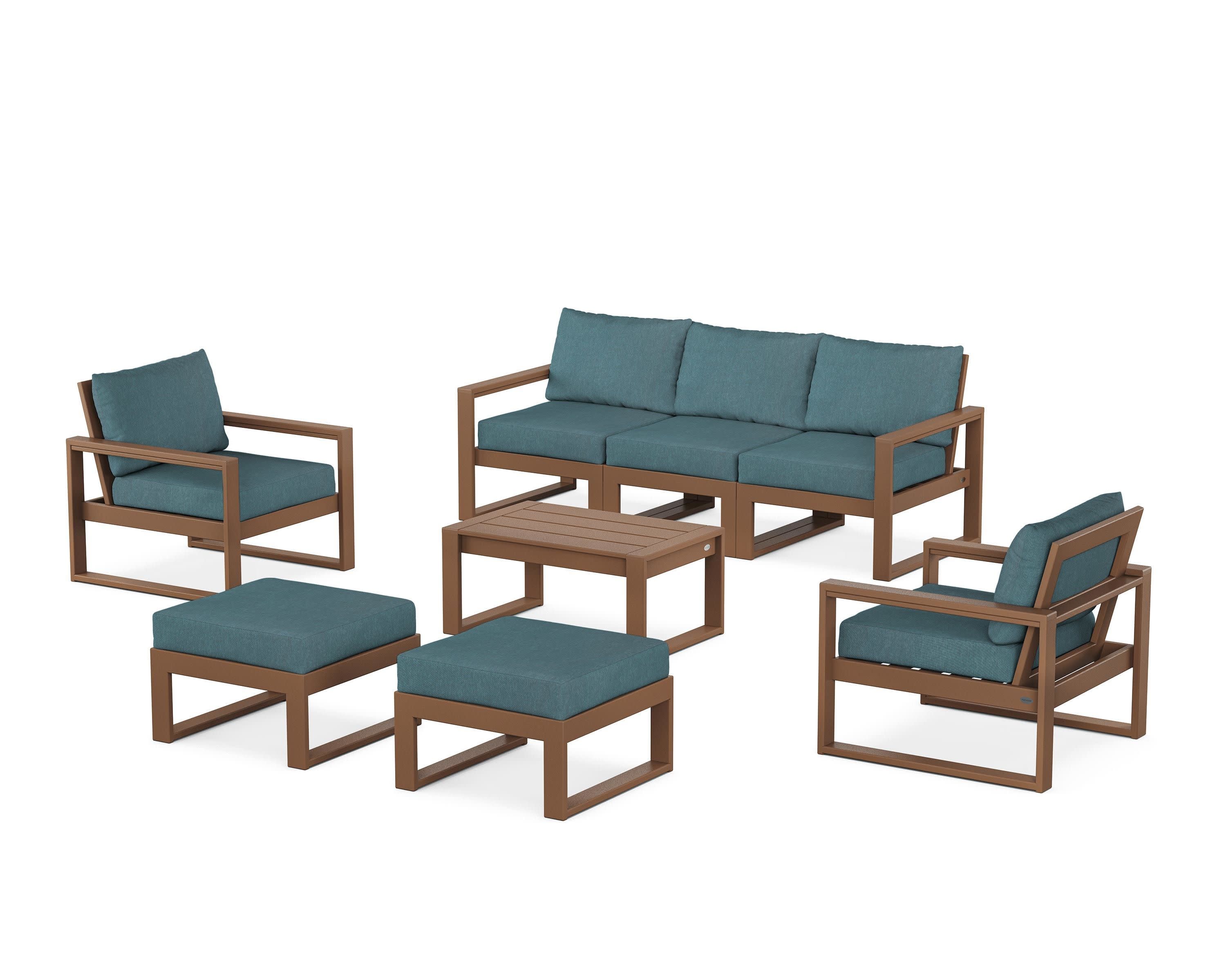 EDGE Sectional 8-Piece Lounge Sofa Set in Teak / Ocean Teal