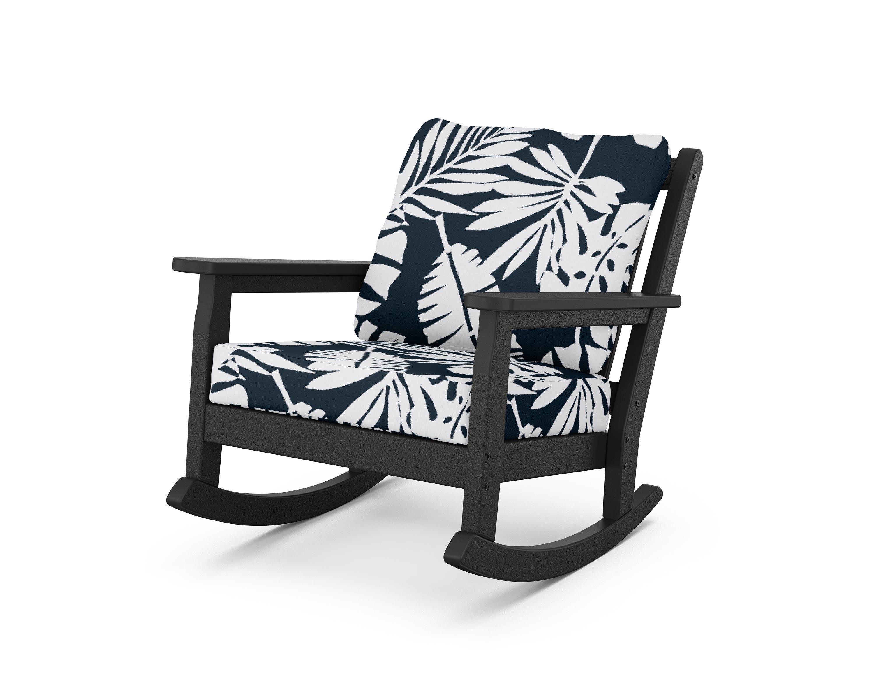 Chippendale Deep Seating Rocking Chair in Black / Leaf Marine Indigo