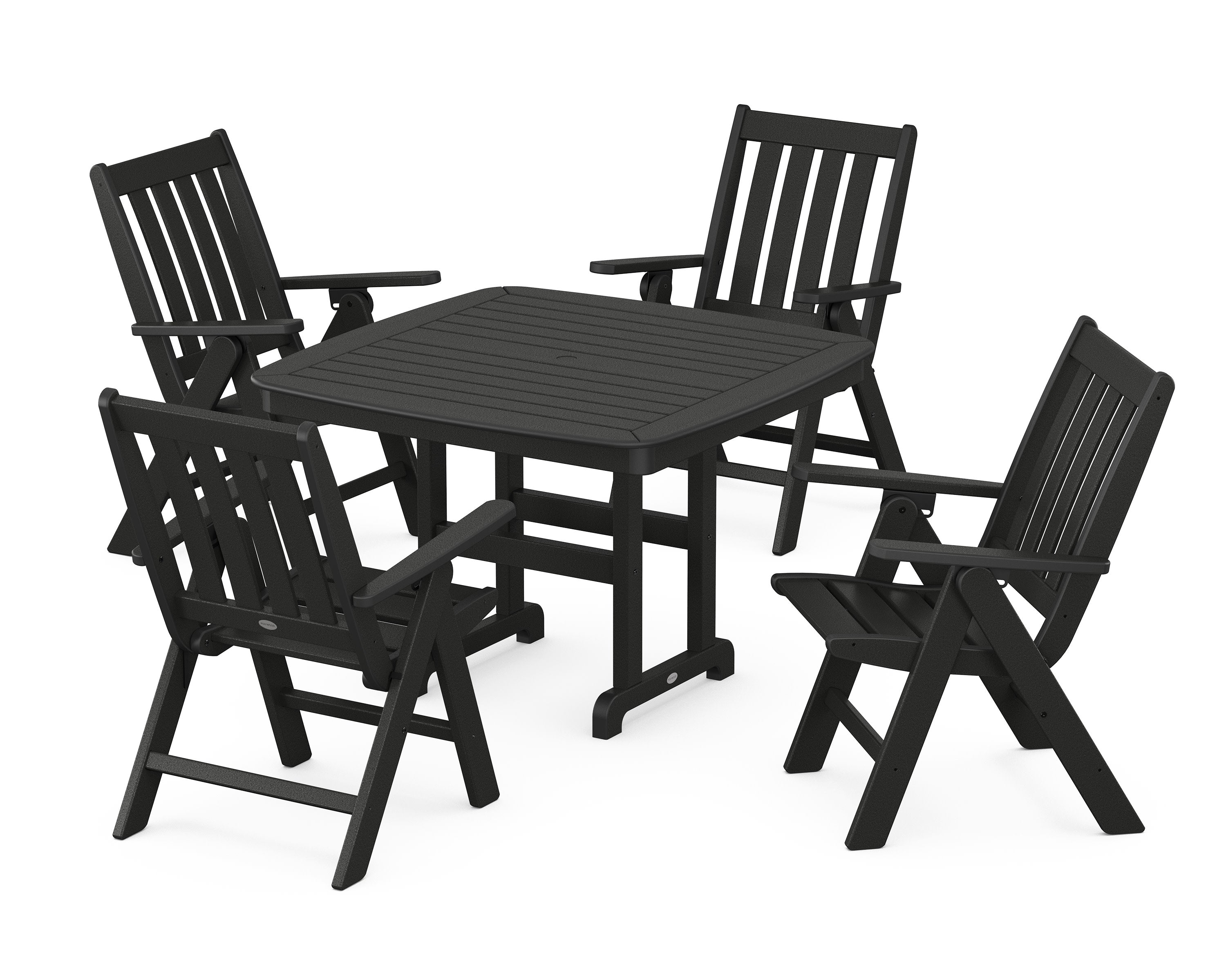 Vineyard Folding Chair 5-Piece Dining Set in Black