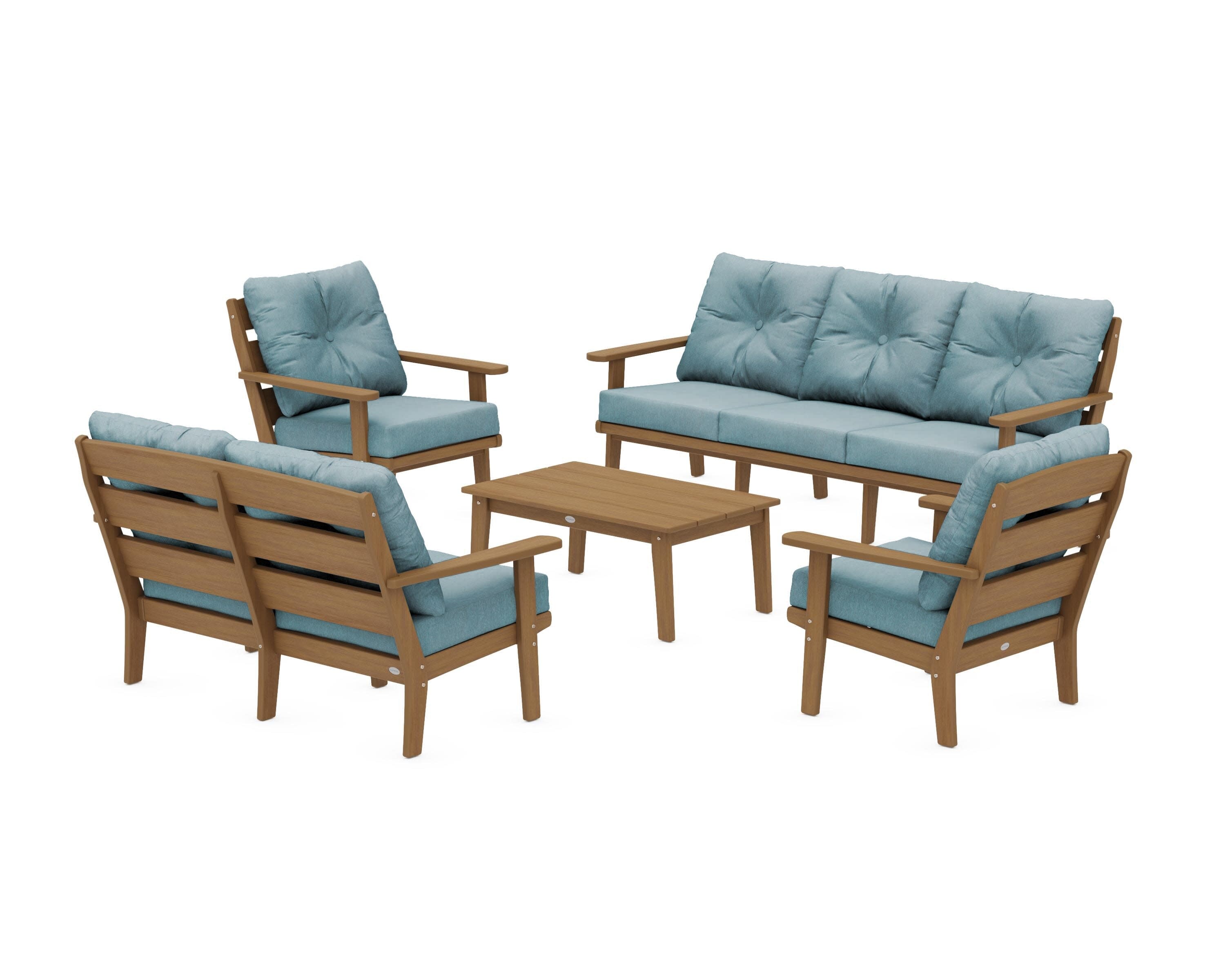 Lakeside 5-Piece Lounge Sofa Set in Natural / Ocean Teal