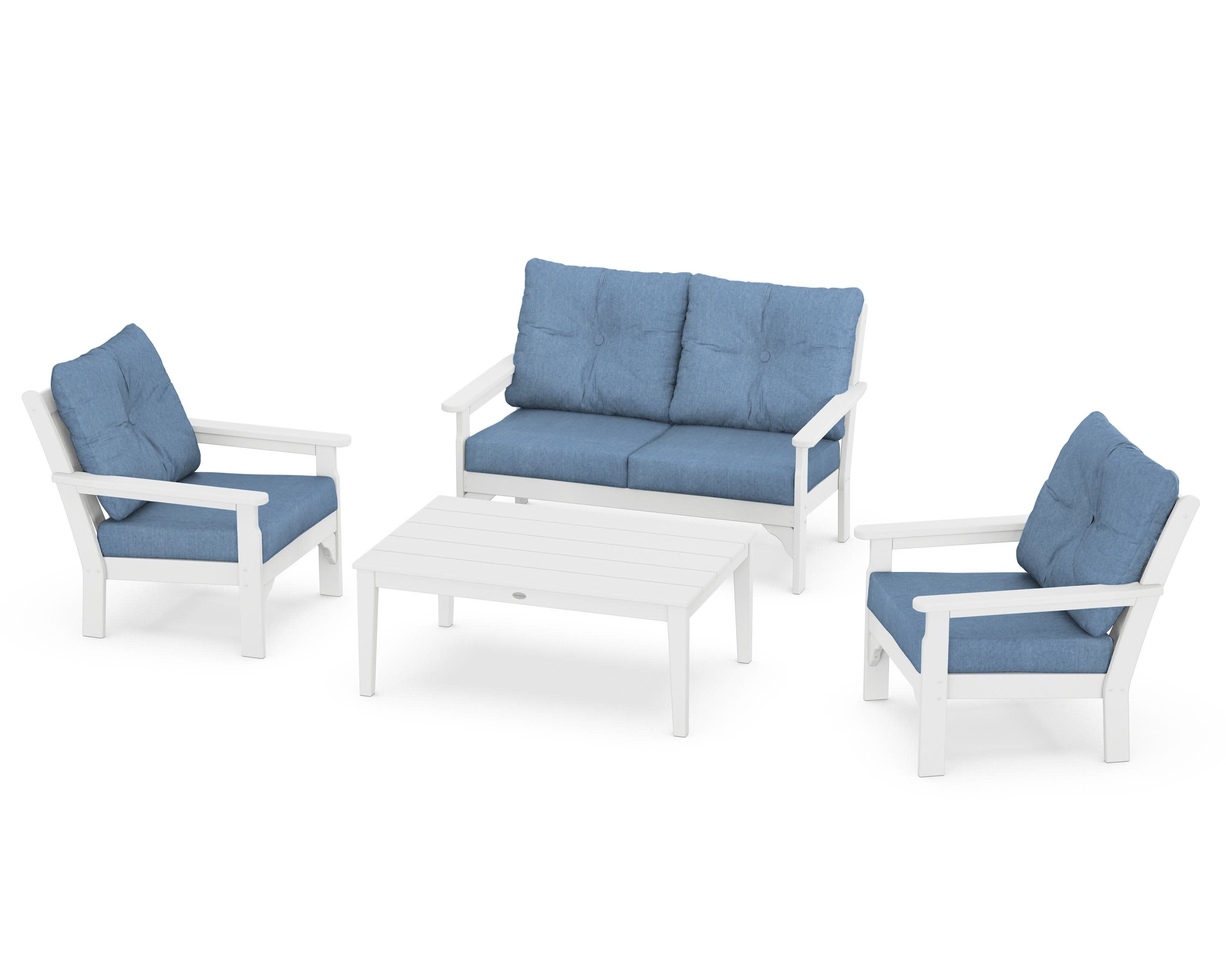 Vineyard 4-Piece Deep Seating Set in White / Sky Blue