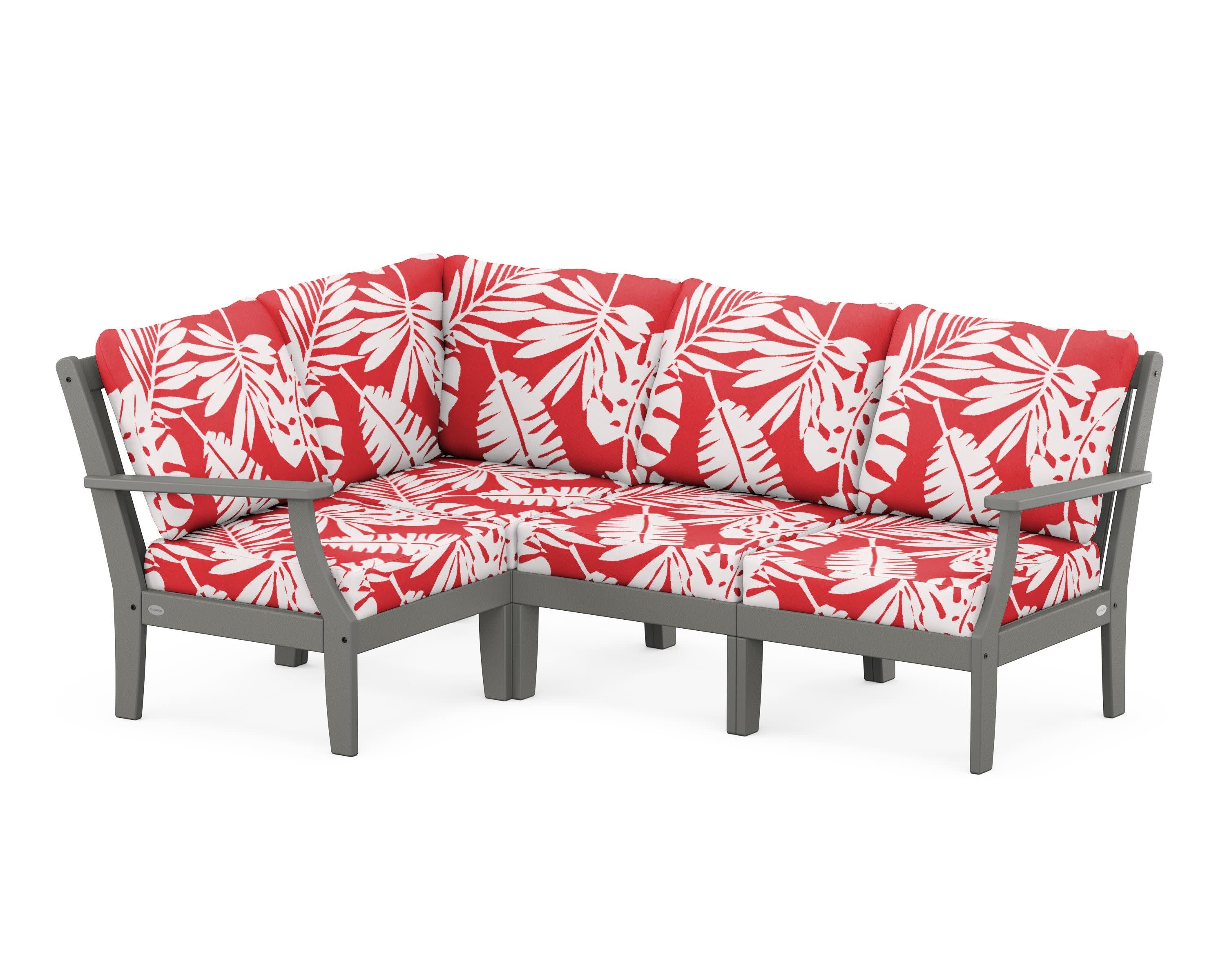 Braxton Modular 4-Piece Deep Seating Set in Slate Grey / Leaf Crimson