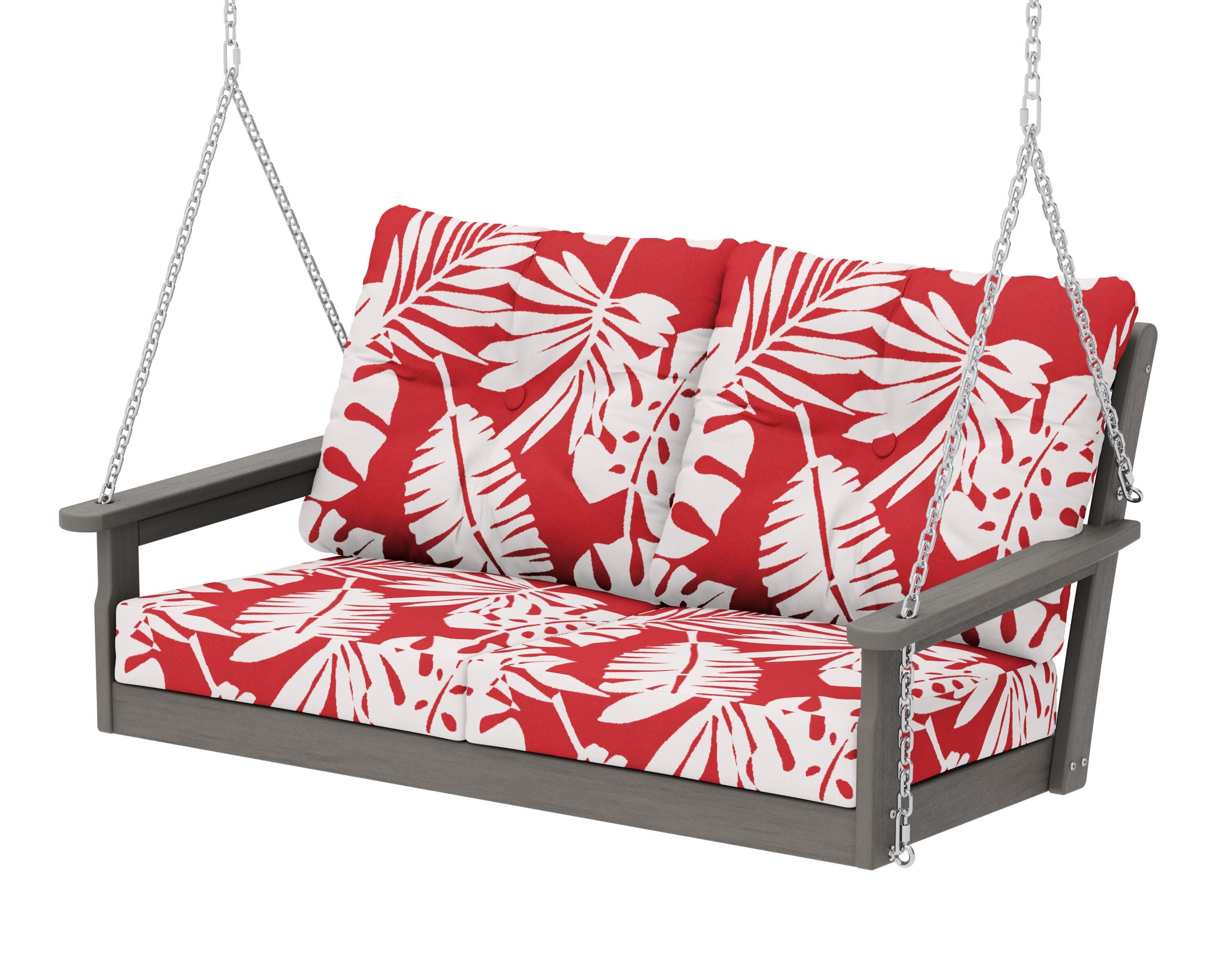 Vineyard Deep Seating Swing in Driftwood / Leaf Crimson