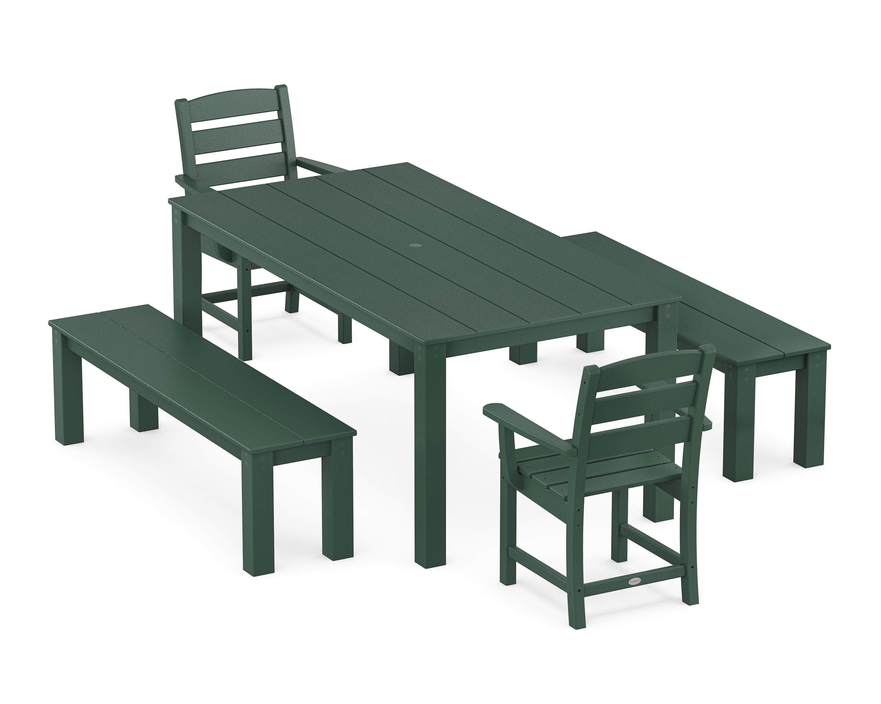 Lakeside 5-Piece Parsons Dining Set with Benches in Green