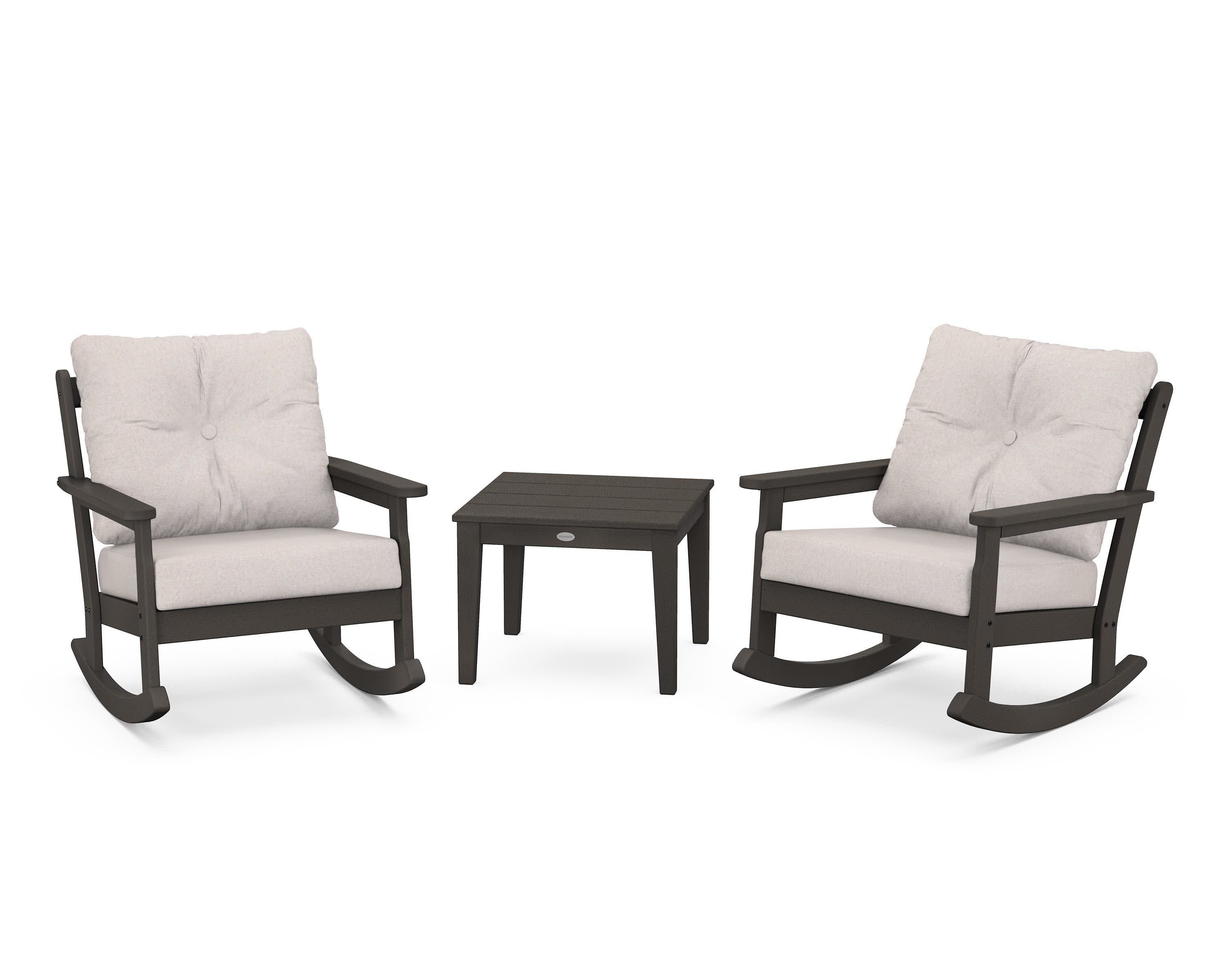 Vineyard 3-Piece Deep Seating Rocker Set in Vintage Coffee / Dune Burlap