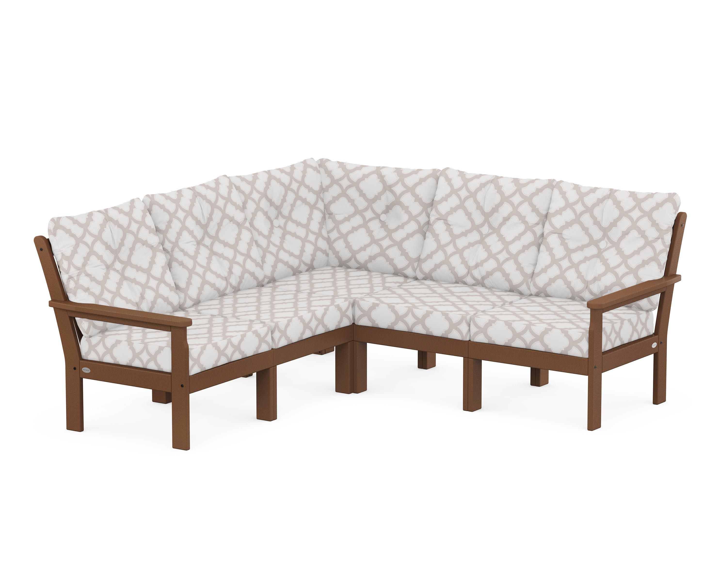 Vineyard 5-Piece Sectional in Teak / Trellis Dune Burlap