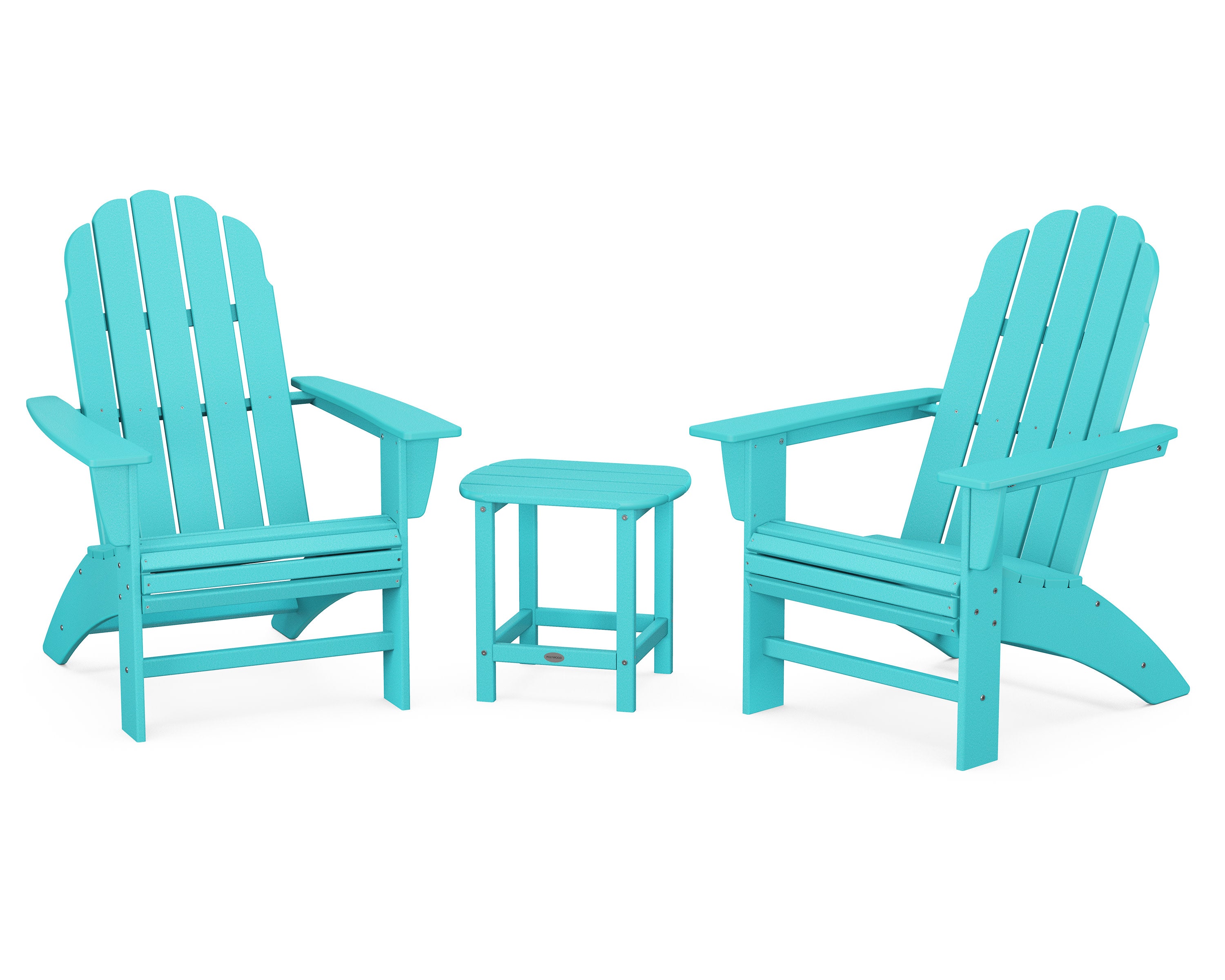 Vineyard 3-Piece Curveback Adirondack Set with South Beach 18" Side Table in Aruba