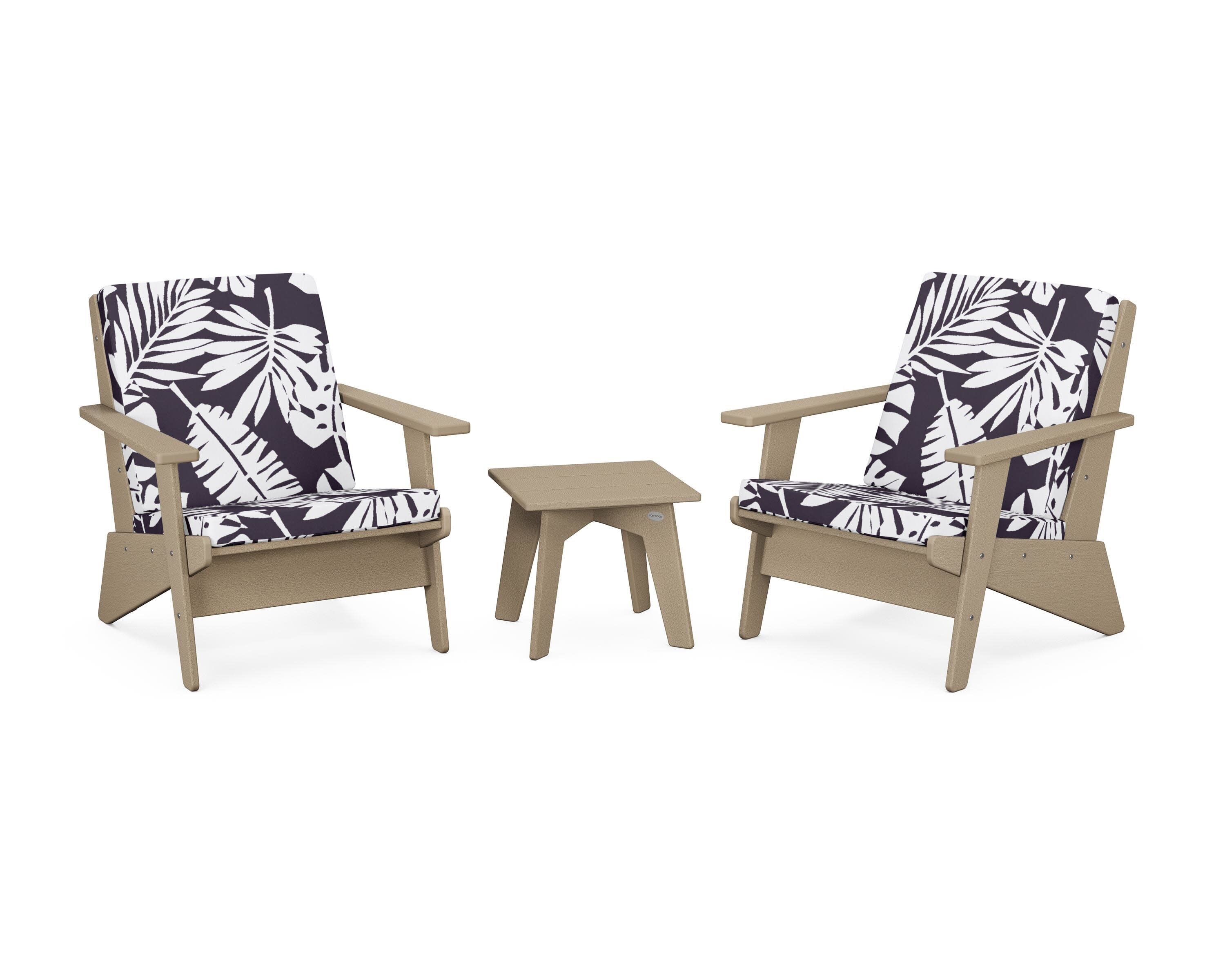 Riviera Modern Lounge 3-Piece Set in Vintage Sahara / Leaf Navy