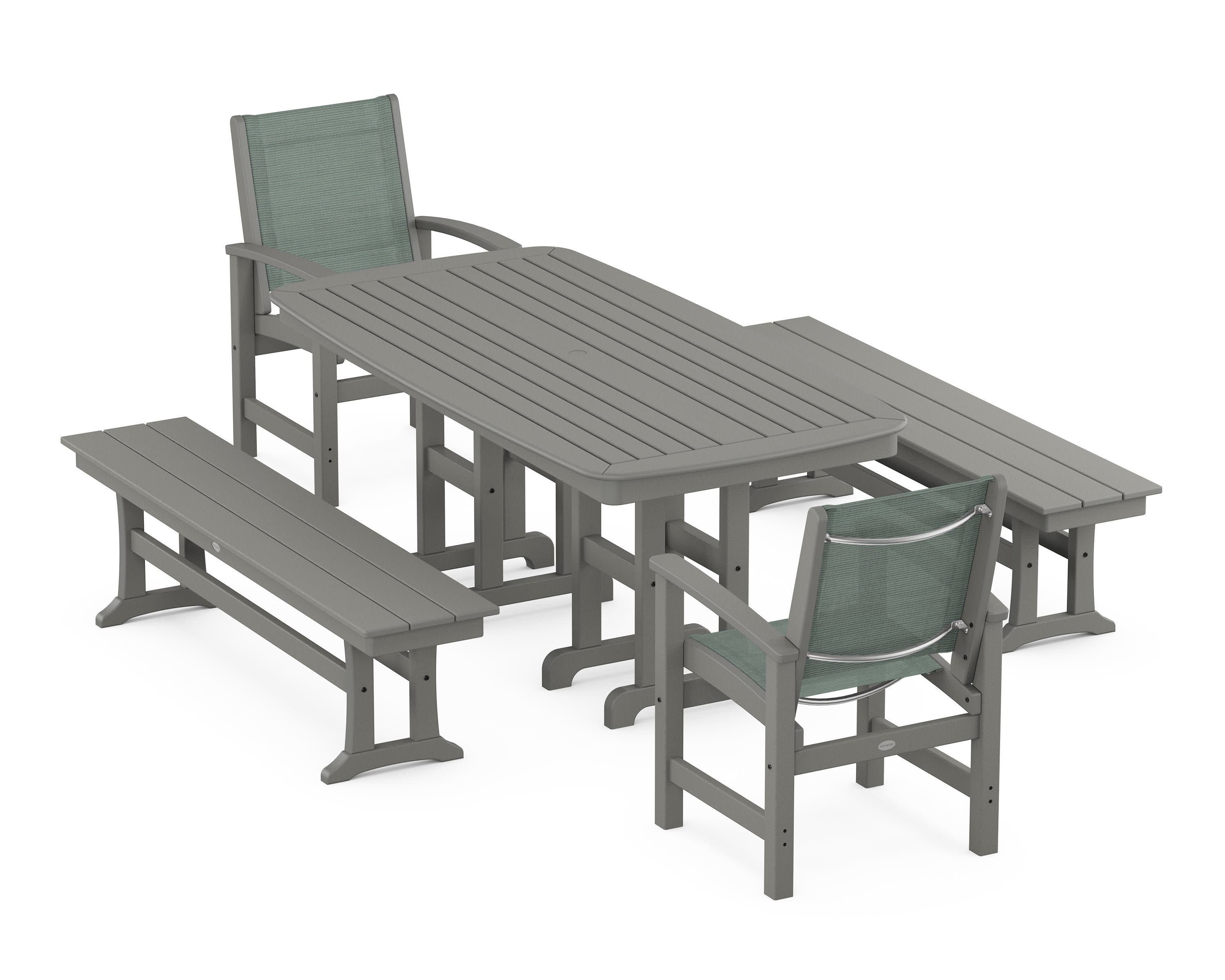 Coastal 5-Piece Dining Set in Slate Grey / Dupioni Sea Mist Sling