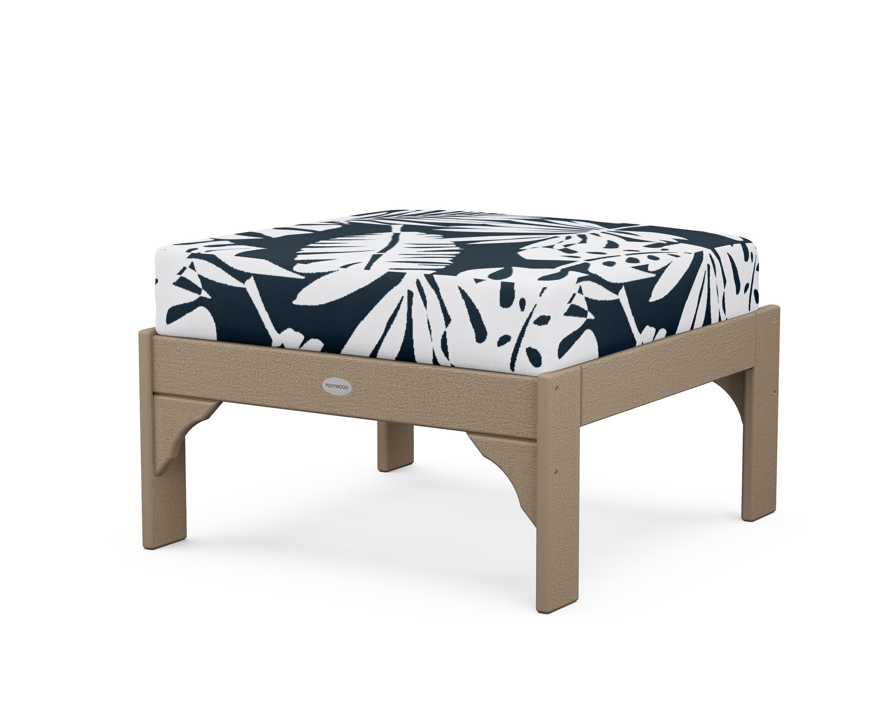 Vineyard Deep Seating Ottoman in Vintage Sahara / Leaf Marine Indigo