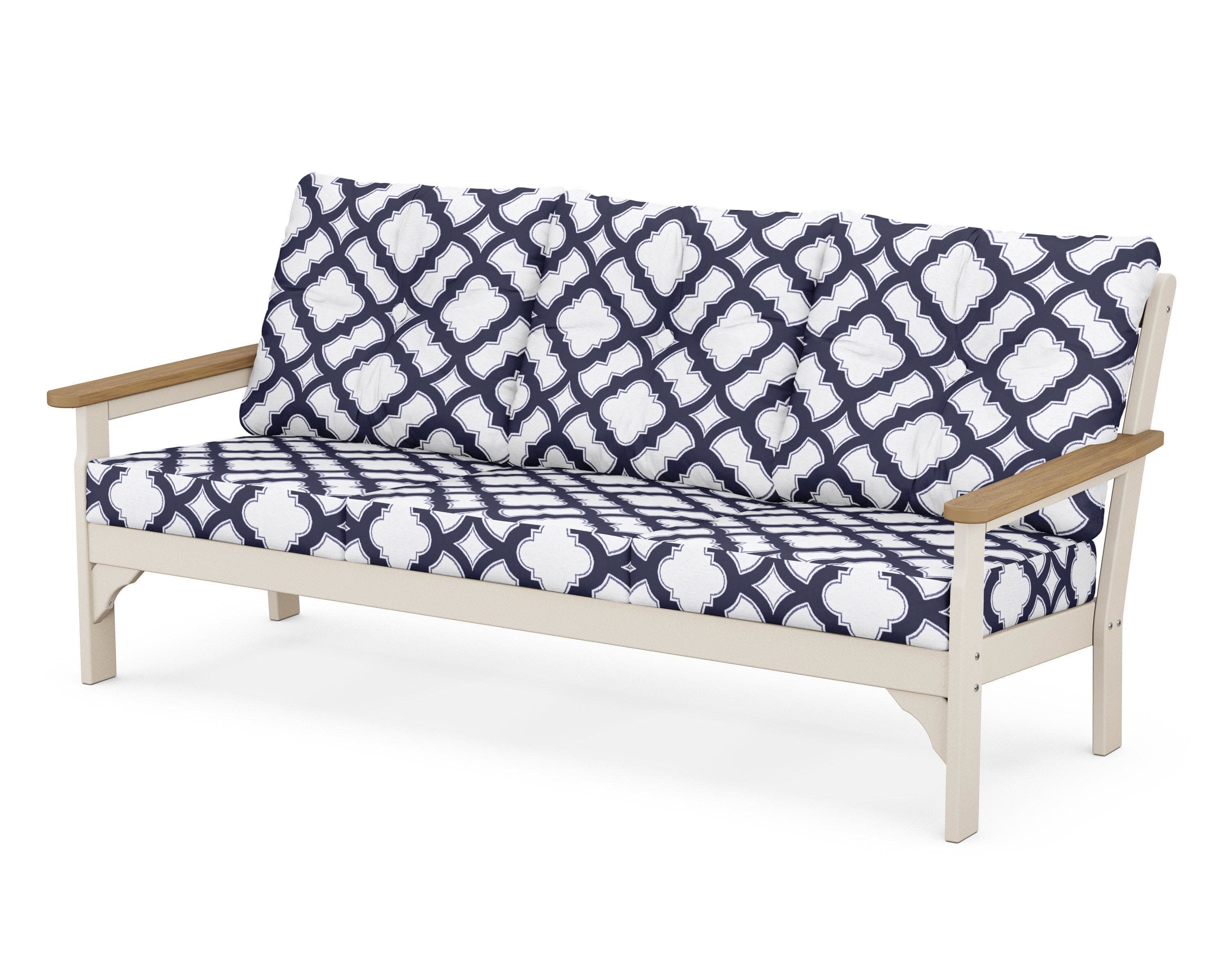 Vineyard Deep Seating Sofa in Sand / Natural / Trellis Navy
