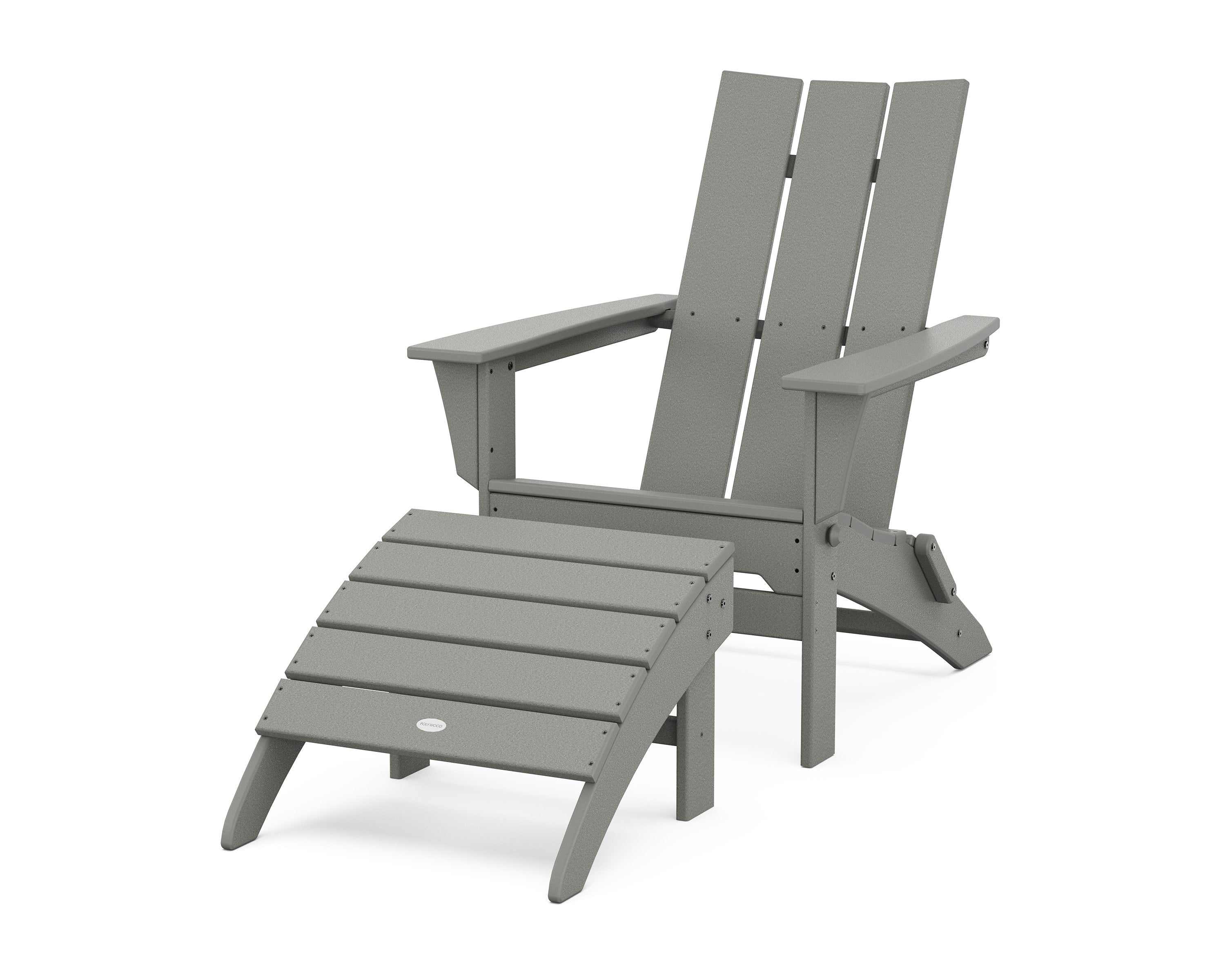 Modern Folding Adirondack Chair 2-Piece Set with Ottoman in Slate Grey
