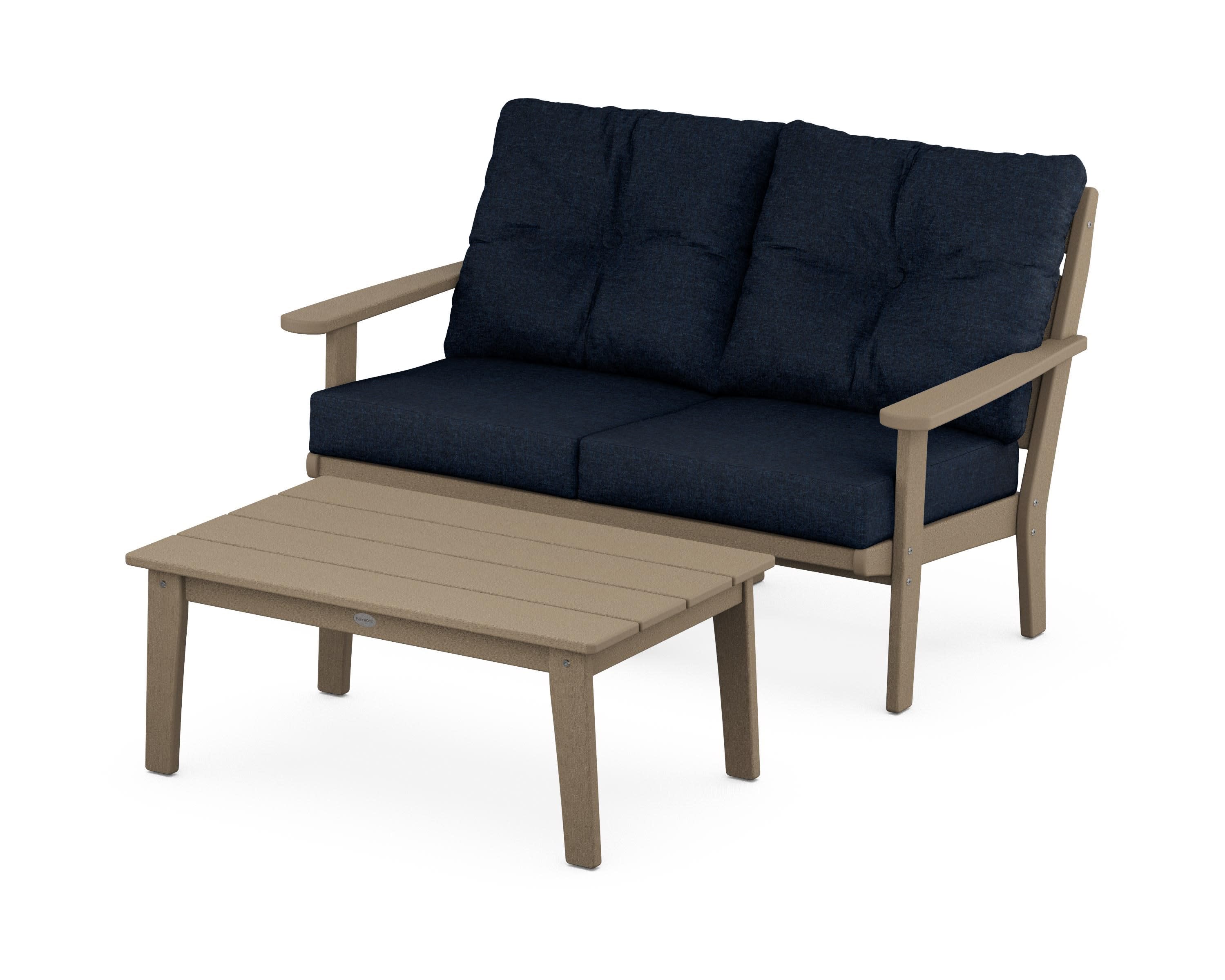 Lakeside 2-Piece Lounge Loveseat Set in Vintage Sahara / Marine Indigo