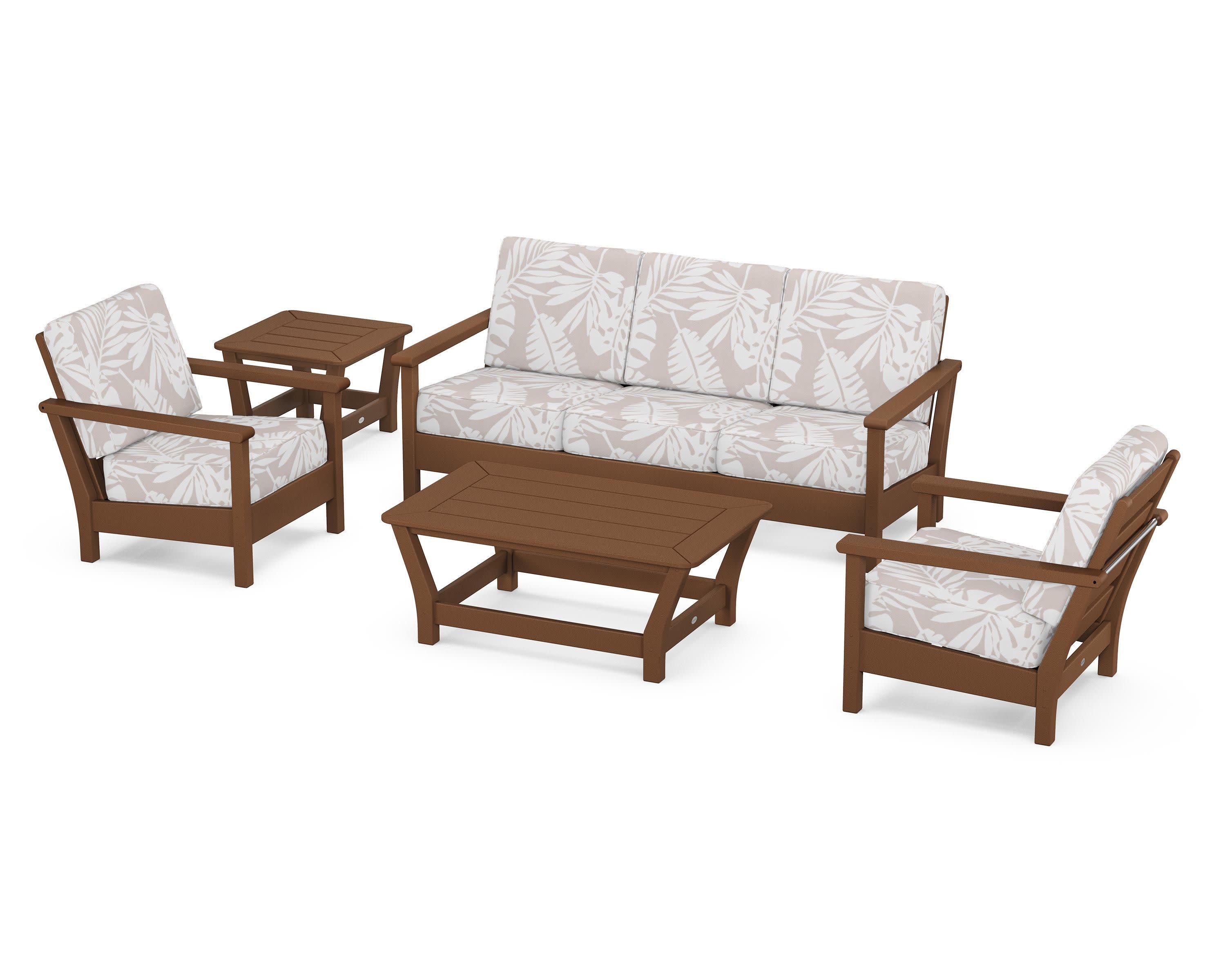 Harbour 5-Piece Deep Seating Set in Teak / Leaf Dune Burlap