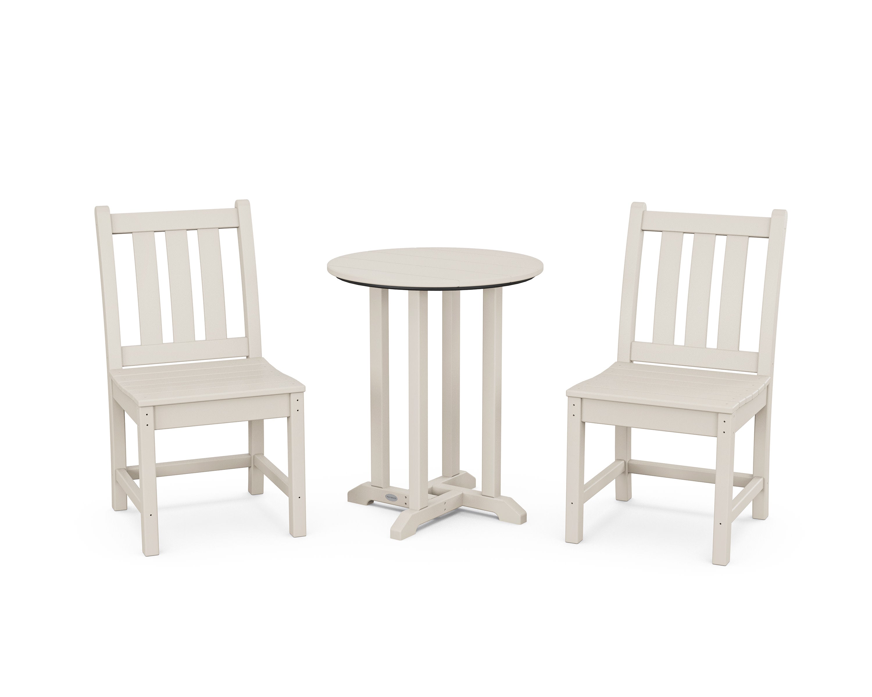 Traditional Garden Side Chair 3-Piece Round Bistro Dining Set in Sand