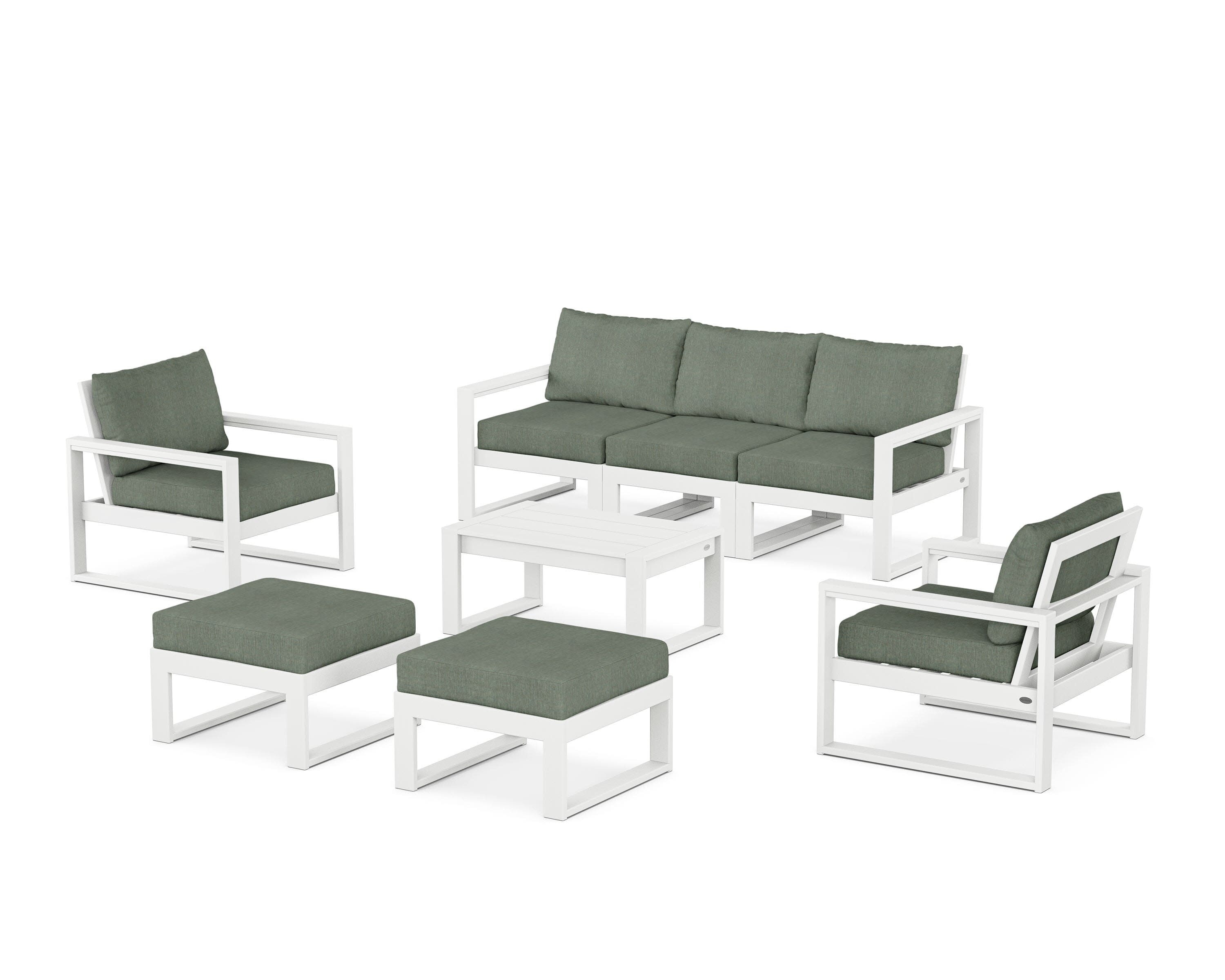 EDGE Sectional 8-Piece Lounge Sofa Set in White / Cast Sage