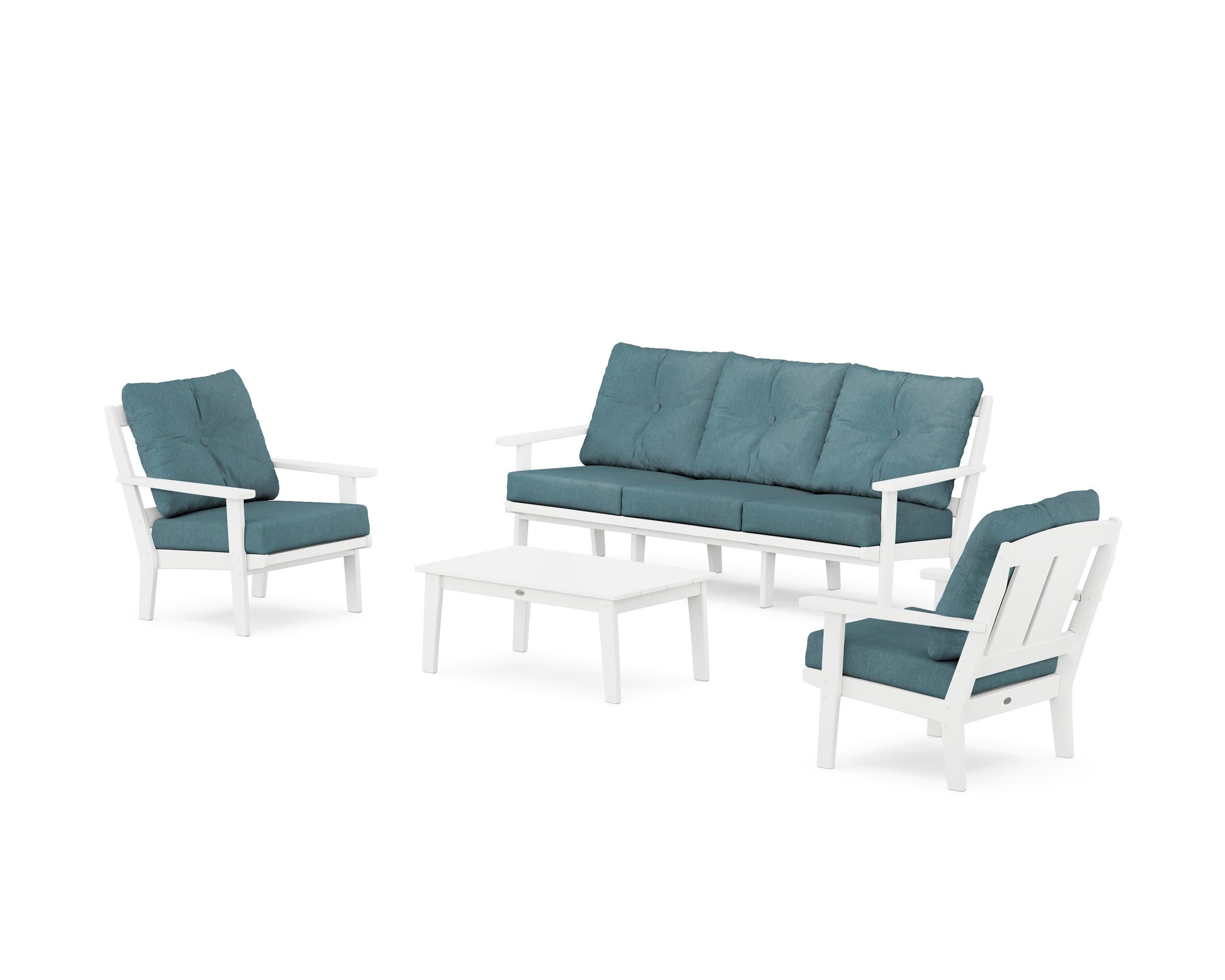 Mission 4-Piece Deep Seating Set with Sofa in White / Ocean Teal