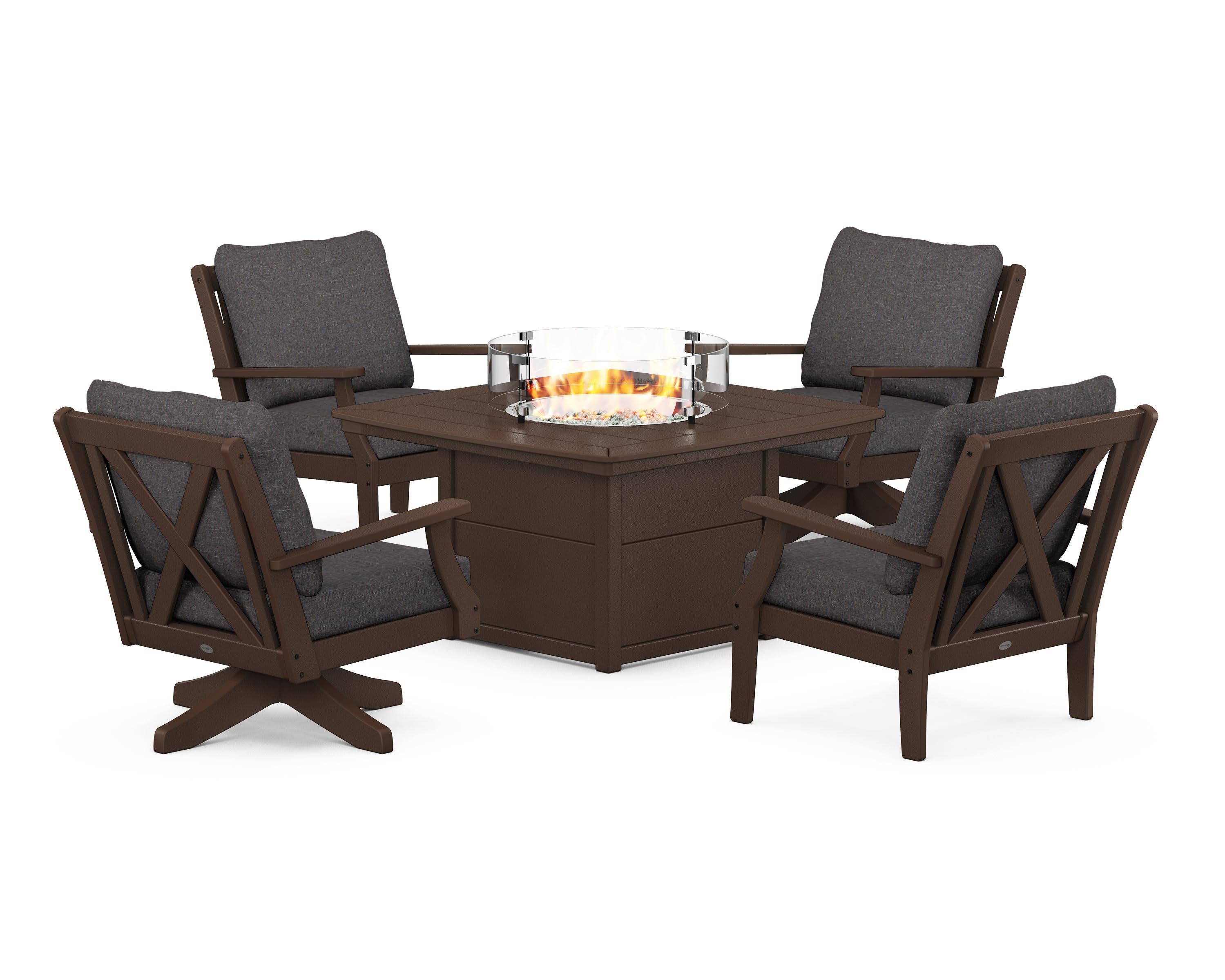 Braxton 5-Piece Deep Seating Set with Fire Table in Mahogany / Ash Charcoal