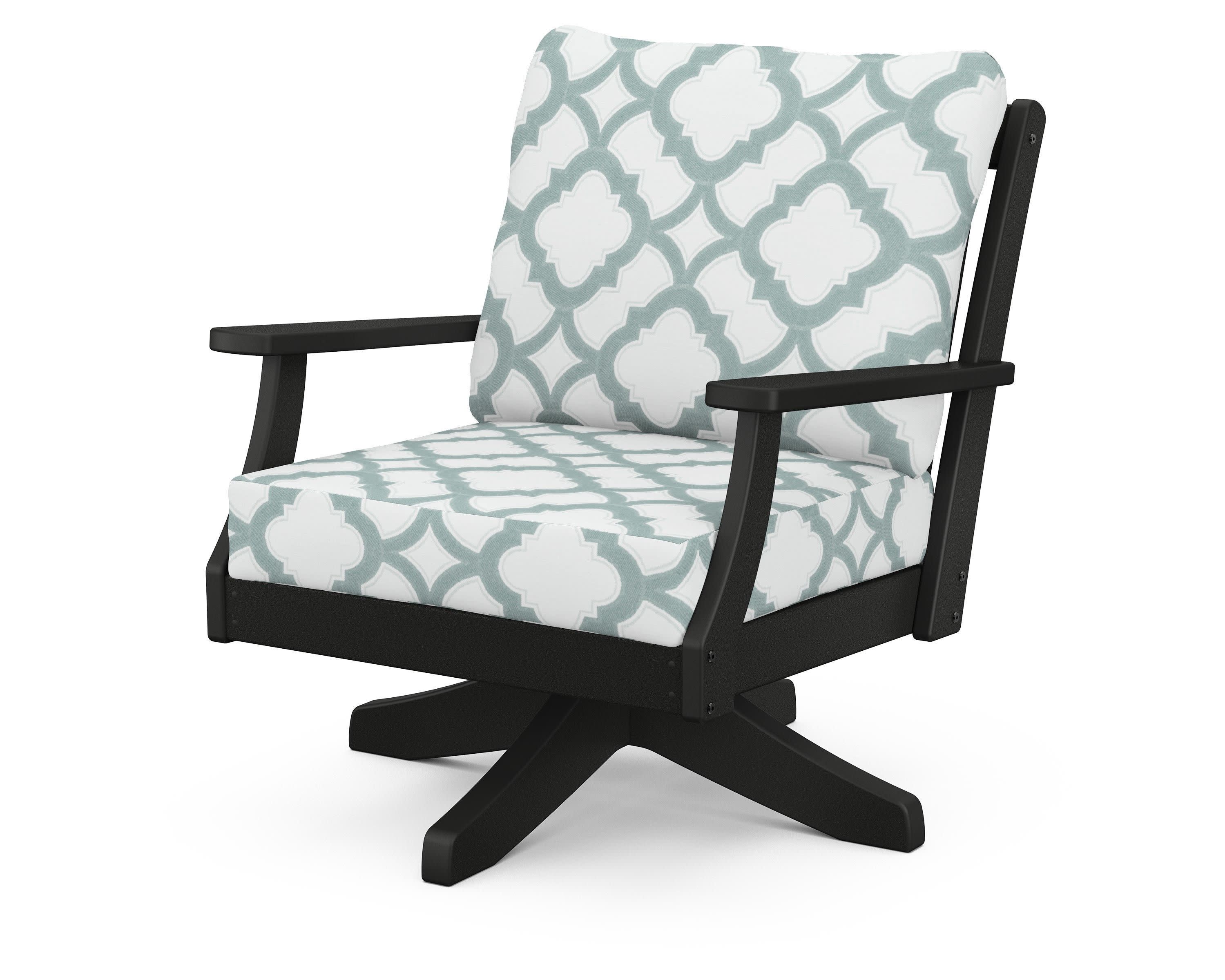 Braxton Deep Seating Swivel Chair in Black / Trellis Glacier Spa