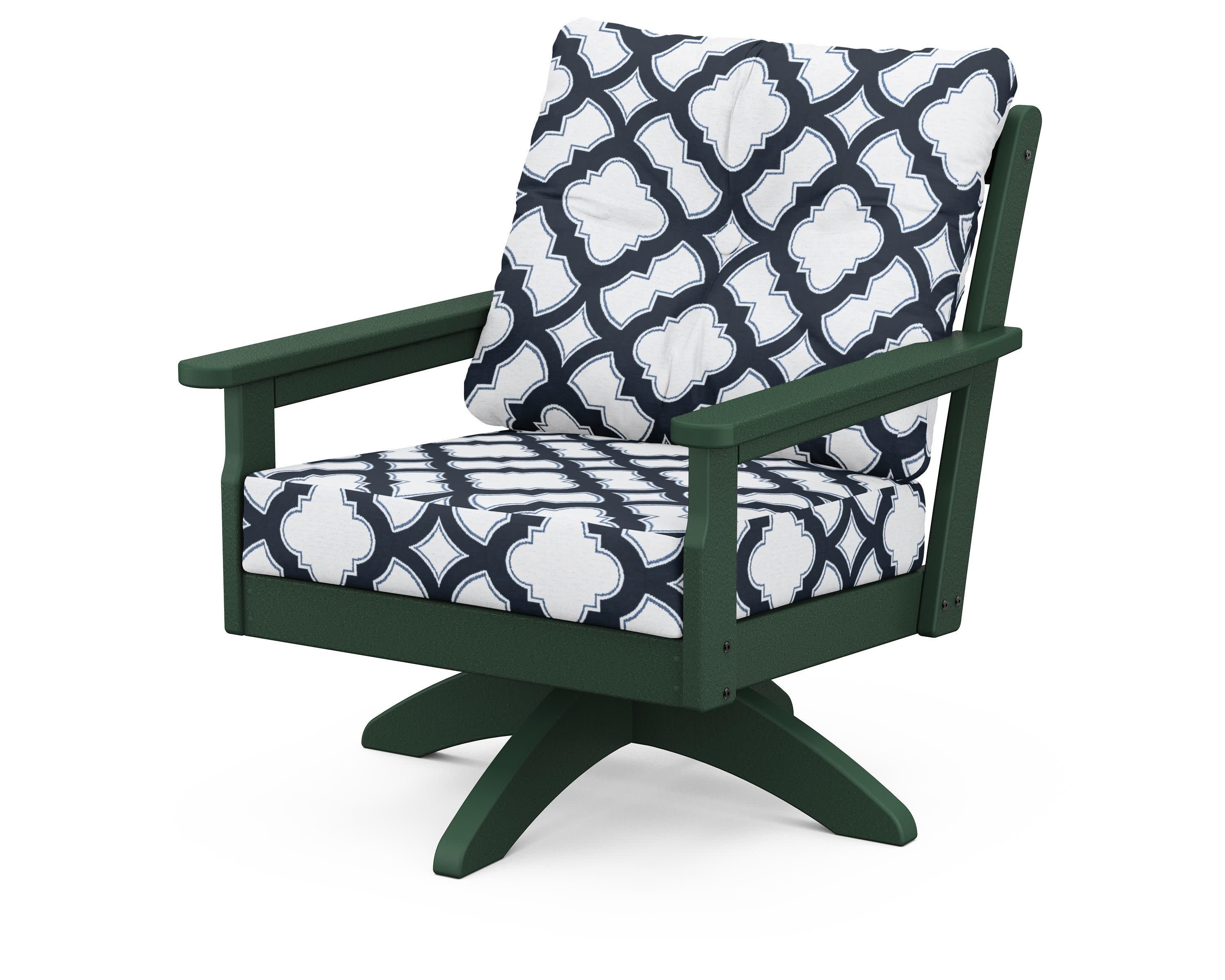 Vineyard Deep Seating Swivel Chair in Green / Trellis Marine Indigo