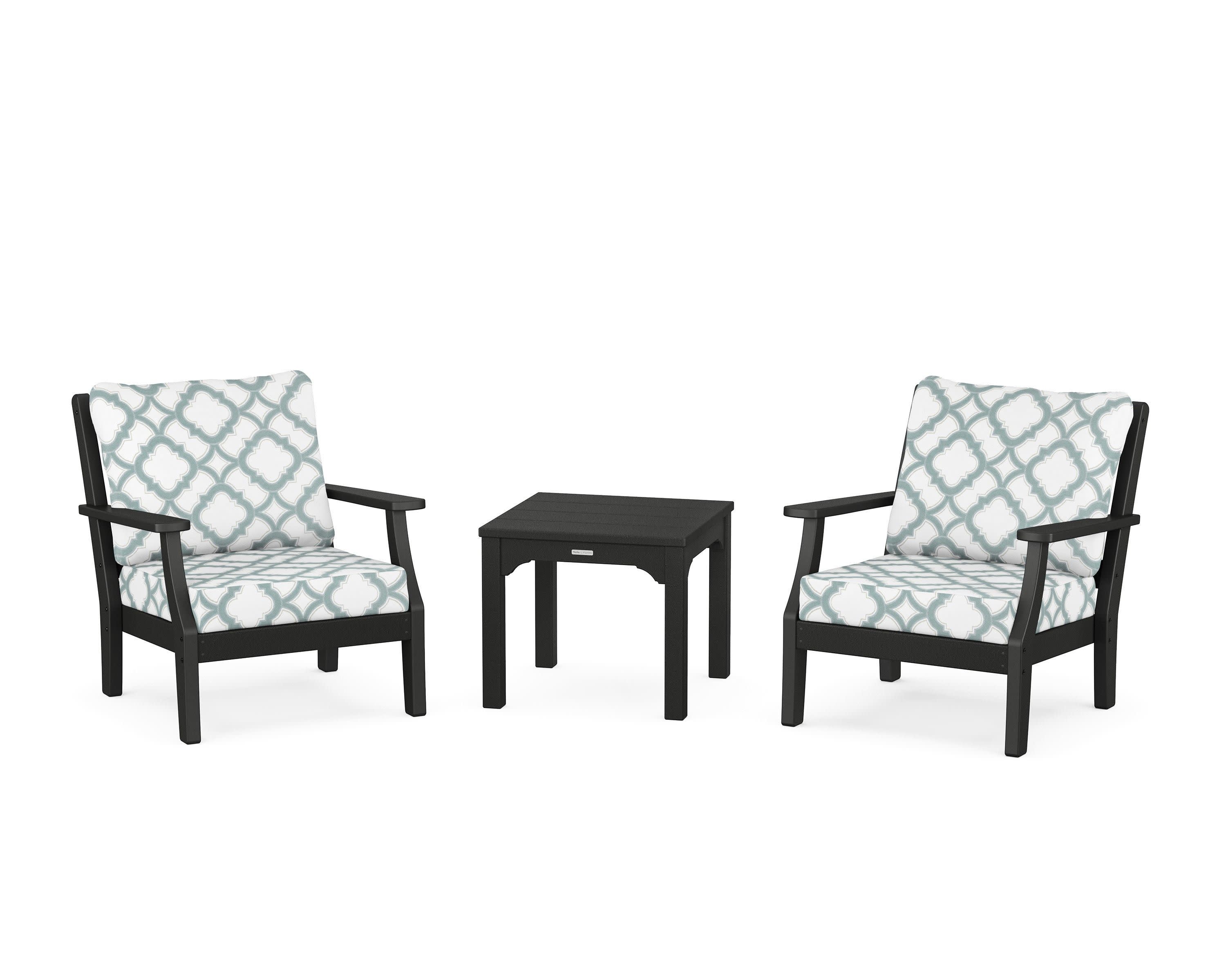 Chinoiserie 3-Piece Deep Seating Set in Black / Trellis Glacier Spa