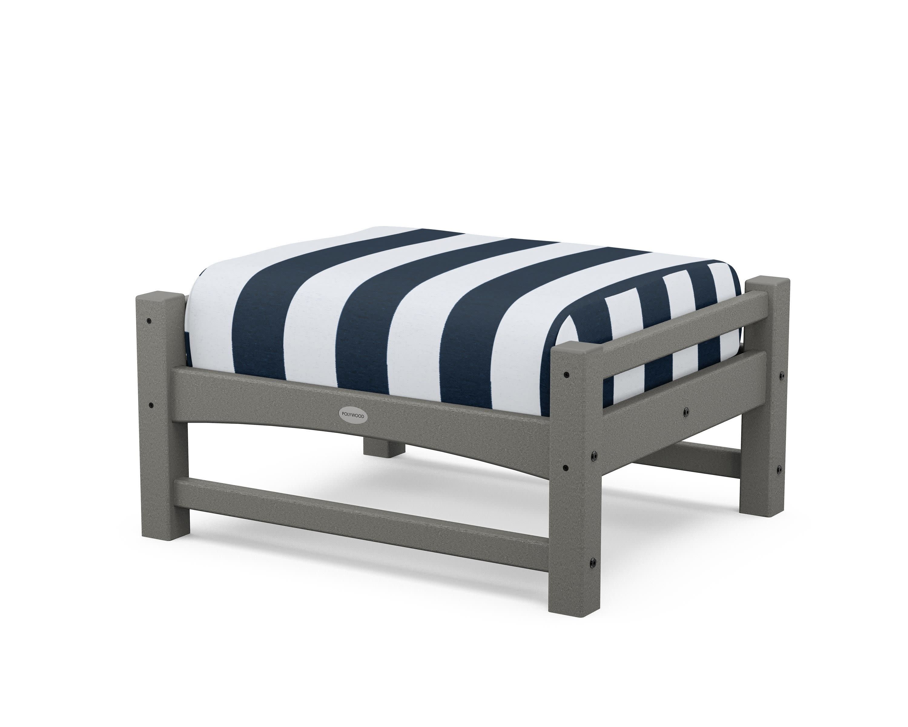 Club Ottoman in Slate Grey / Cabana Stripe Marine Indigo