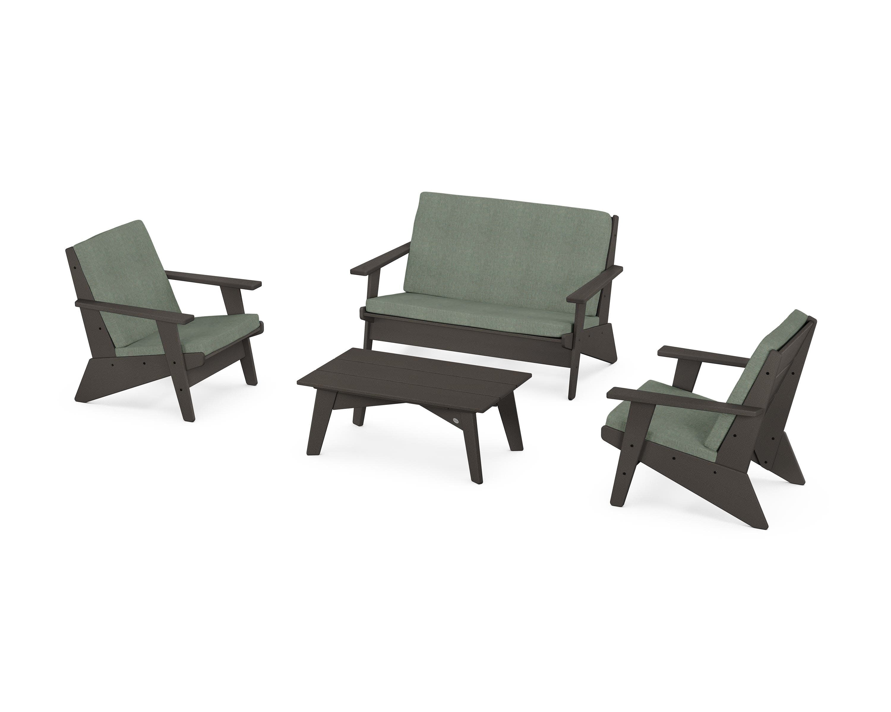 Riviera Modern Lounge 4-Piece Set in Vintage Coffee / Cast Sage