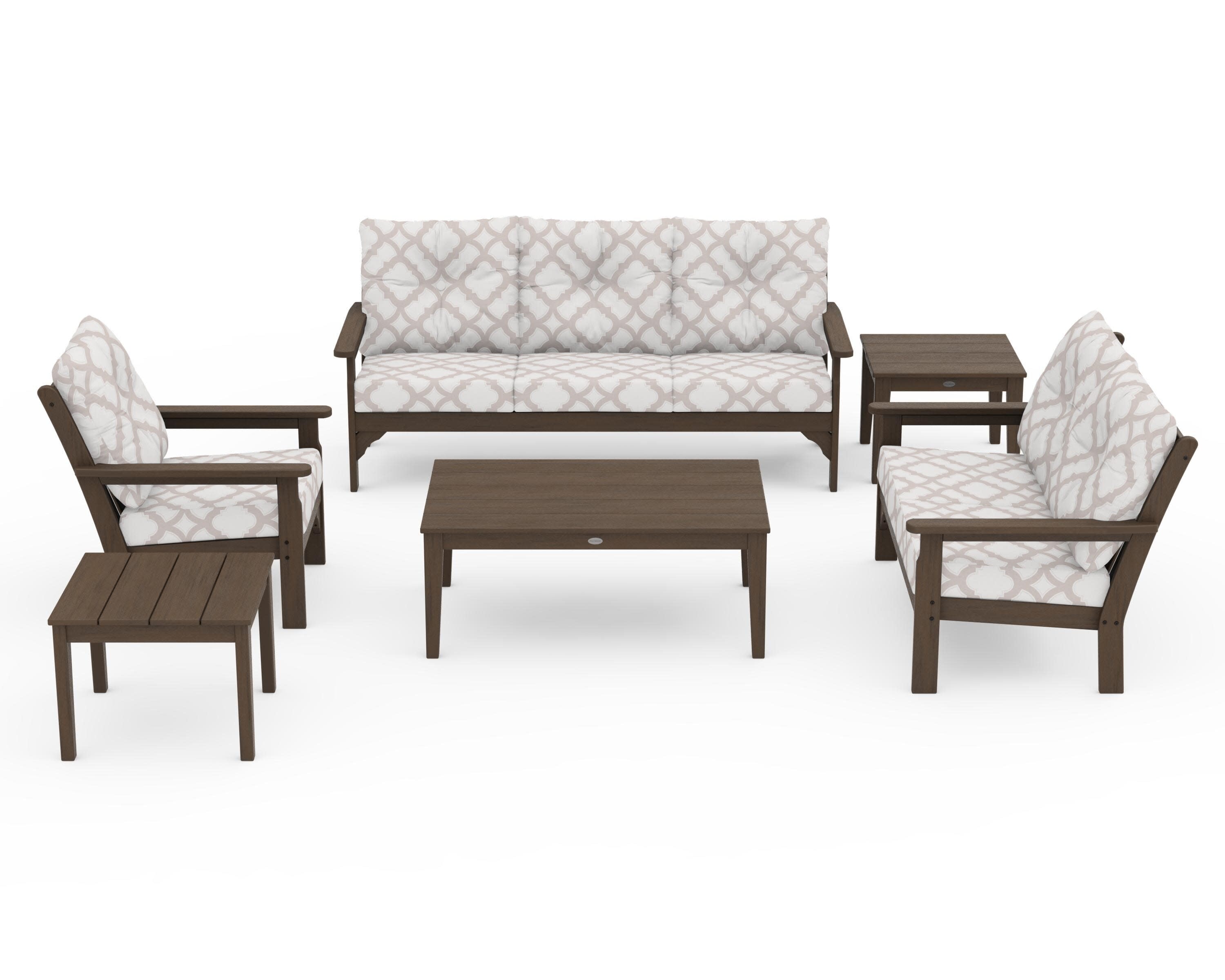 Vineyard 6-Piece Deep Seating Set in Kona / Trellis Dune Burlap